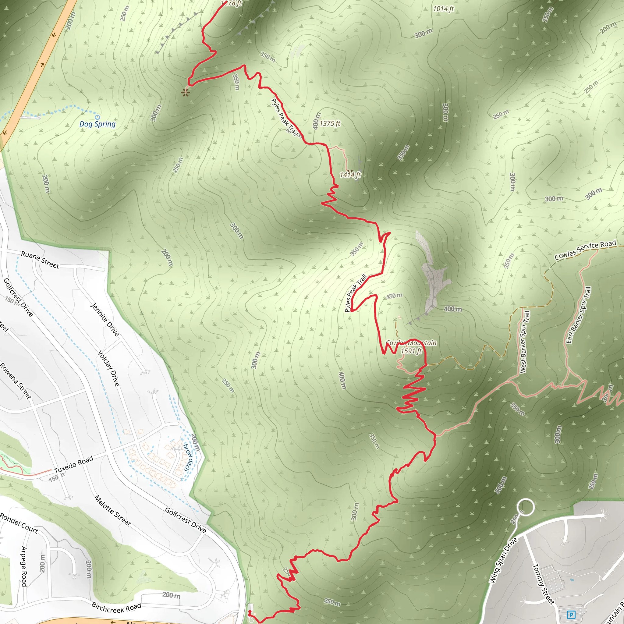 Pyles Peak and Cowles Mountain Trail mobile static map