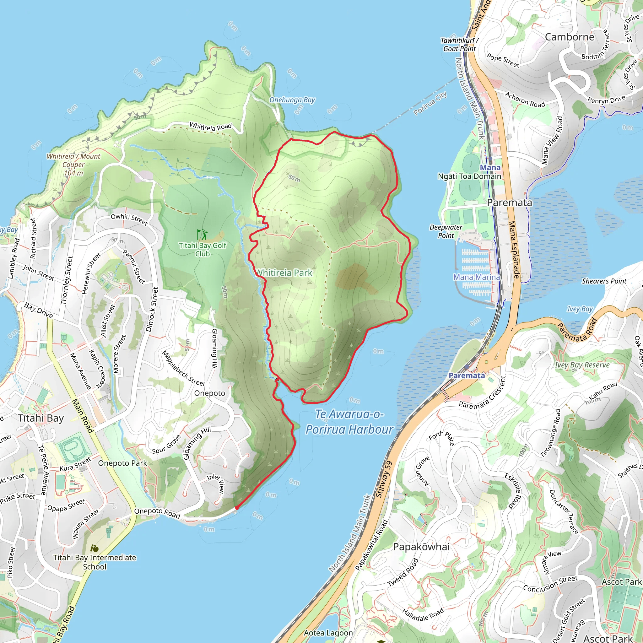 Whiteireia Park Loop mobile static map