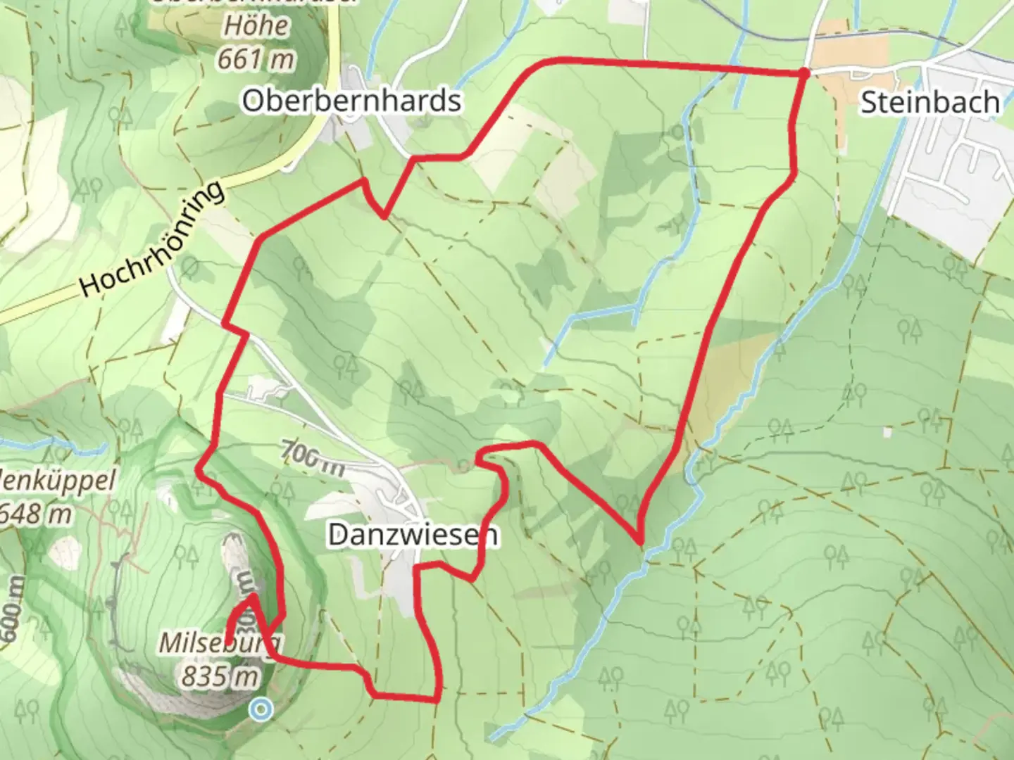 An image depicting the trail Milseburg Loop from Steinbach and its surrounding area.
