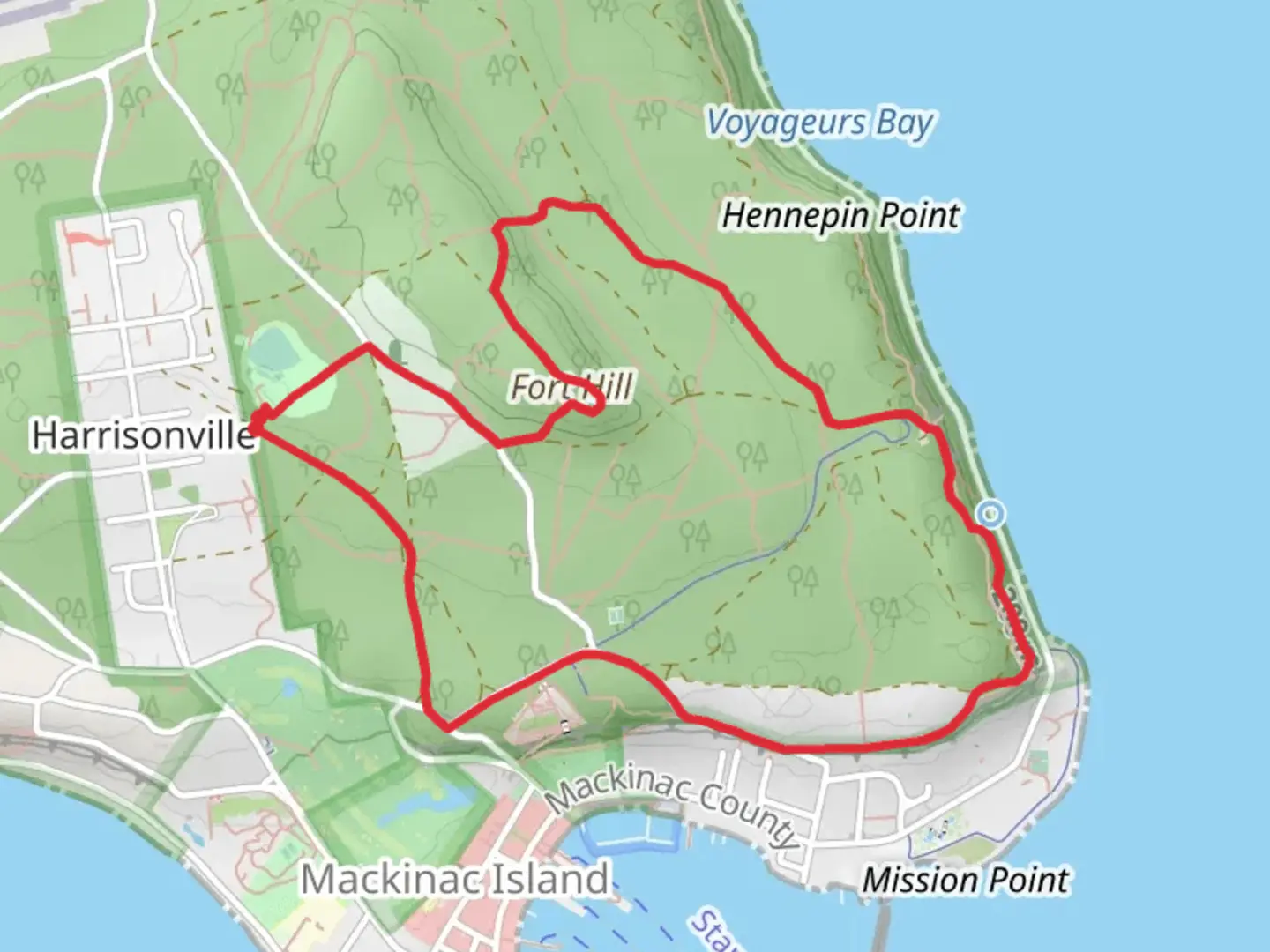 An image depicting the trail St Ann Cemetery and Arch Rock Loop and its surrounding area.