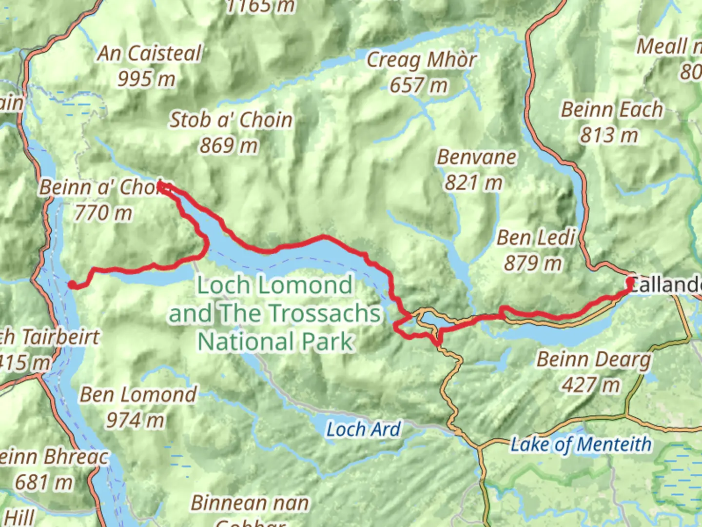 An image depicting the trail Great Trossachs Path and its surrounding area.
