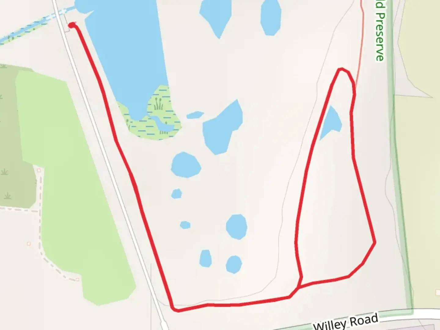 An image depicting the trail Willey Road Loop and its surrounding area.