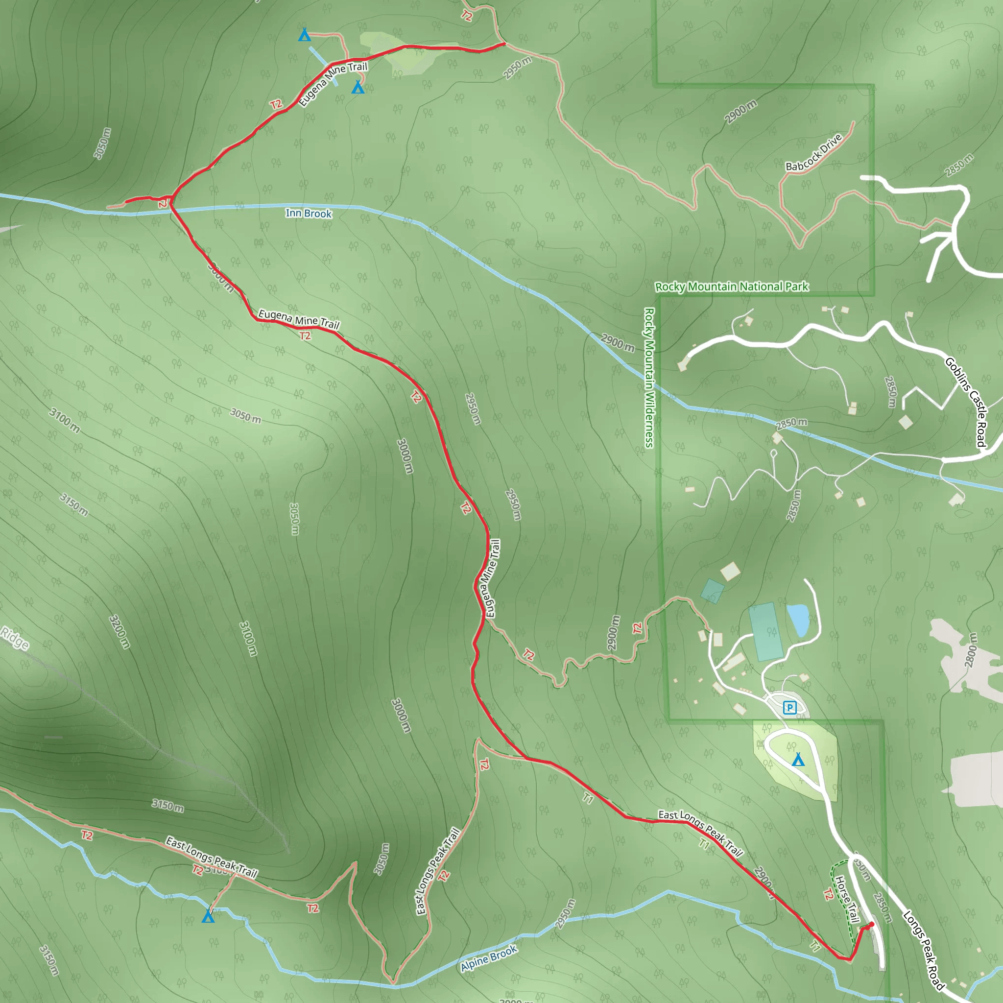 Eugenia Mine via Longs Peak Trail mobile static map
