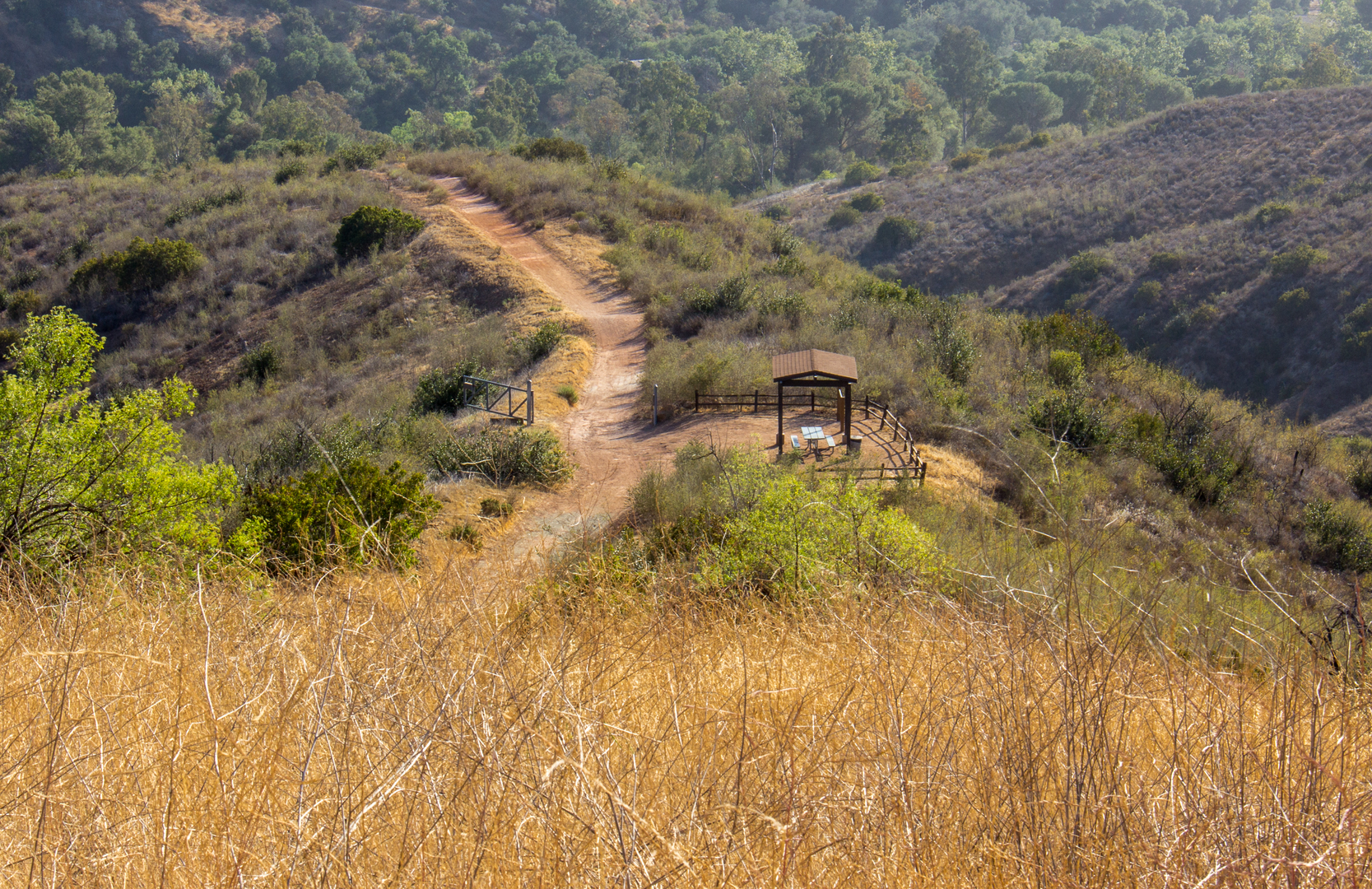 An image depicting the trail Santiago Creek and Grasshopper Loop Trail and its surrounding area.