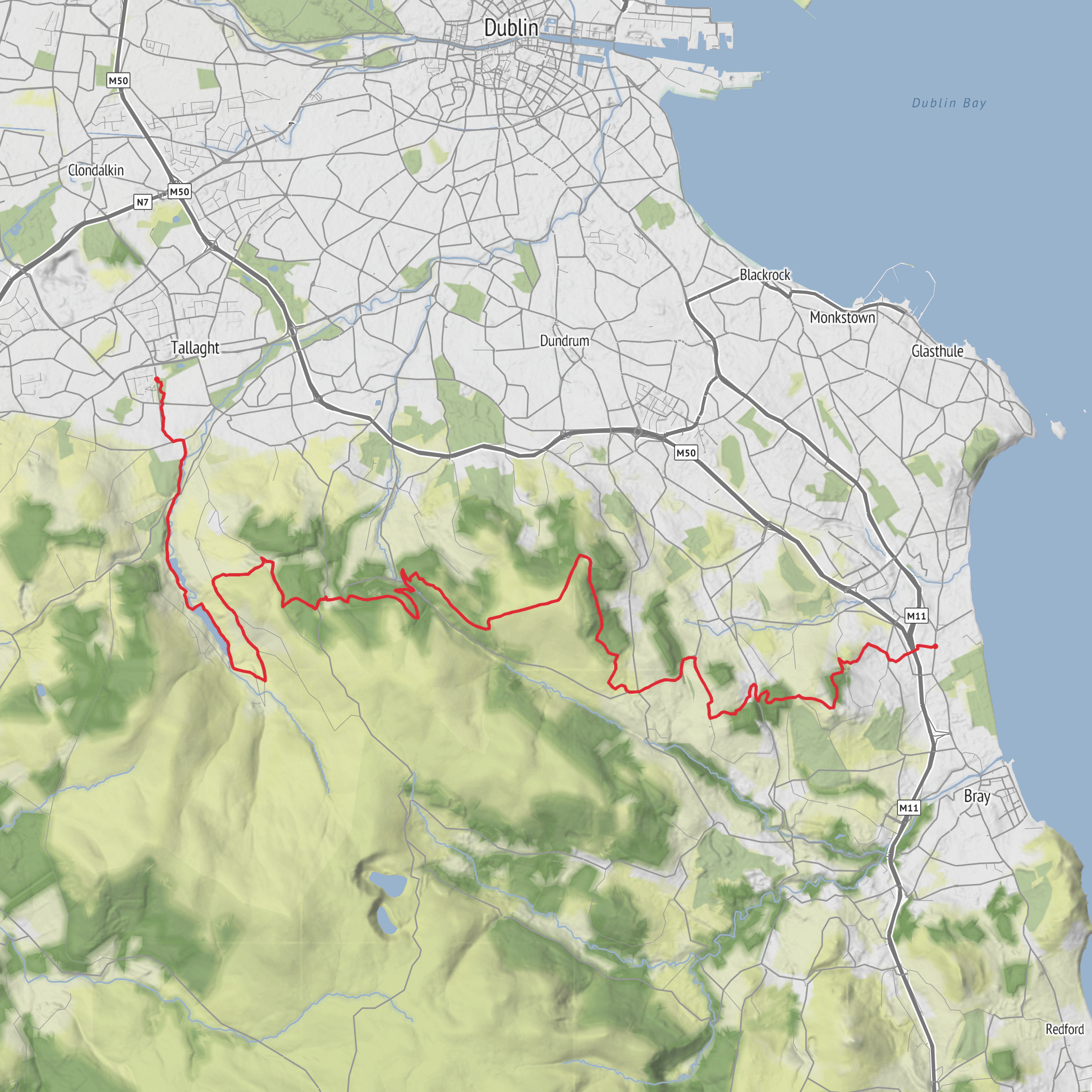 Dublin Mountains Way mobile static map