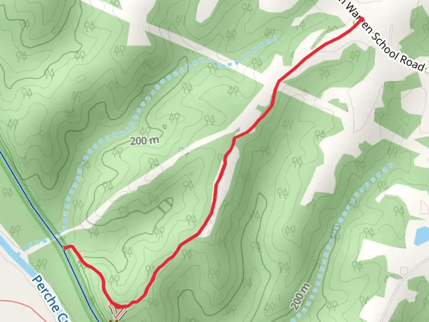 An image depicting the trail Perche Creek Overlook from South Warren School Road and its surrounding area.