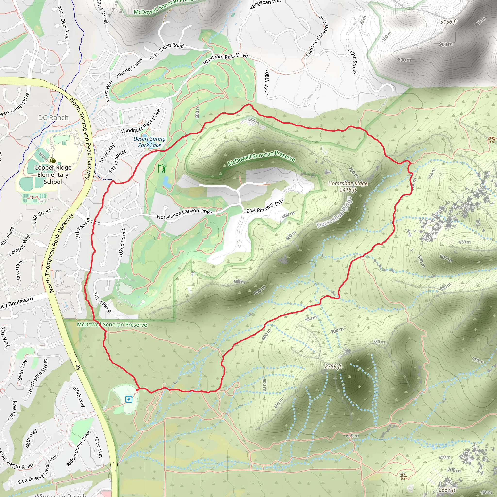 Maricopa and Desert Park Loop Trail mobile static map