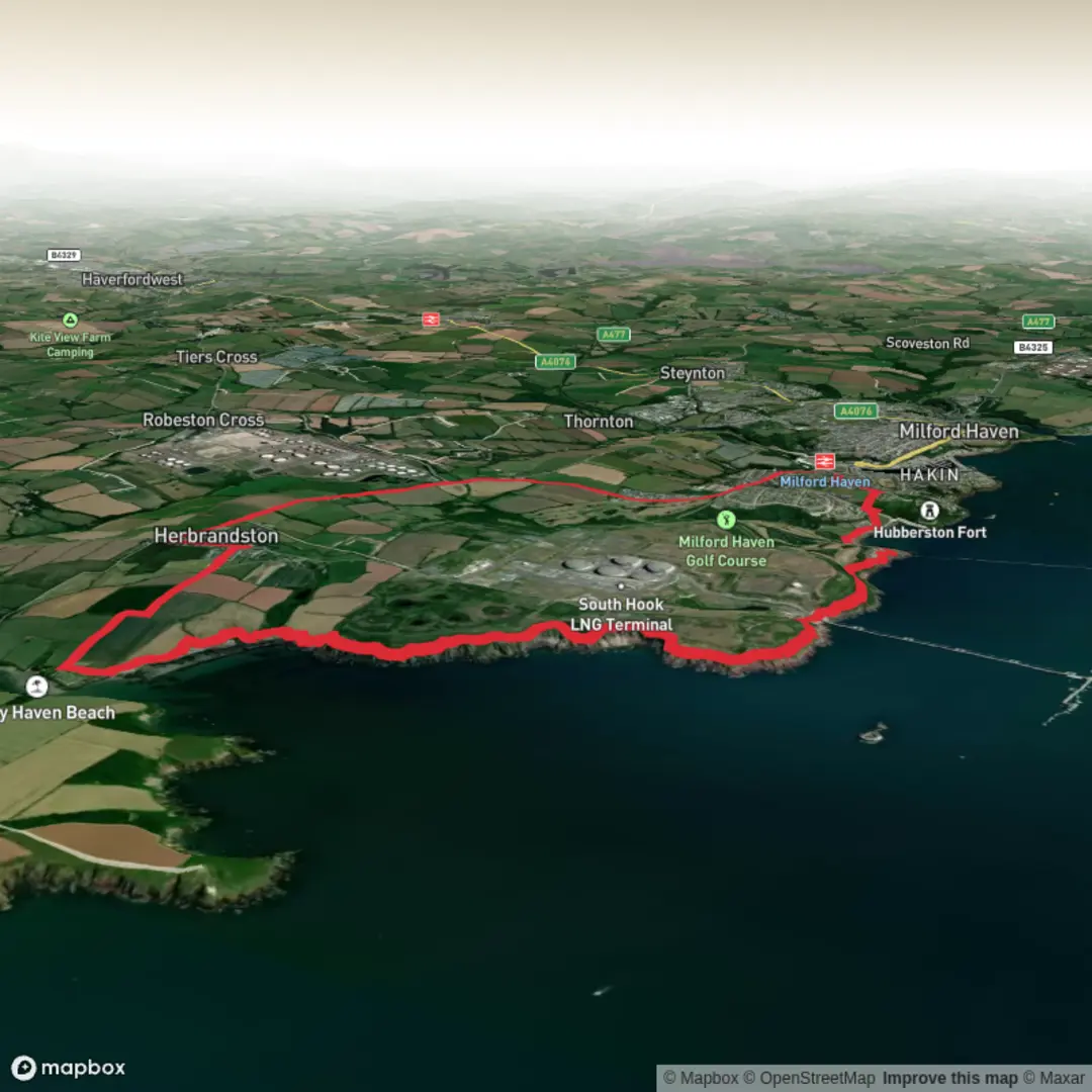 An image depicting the trail Gelliswick Bay, South Hook Point and Sandy Haven Loop and its surrounding area.