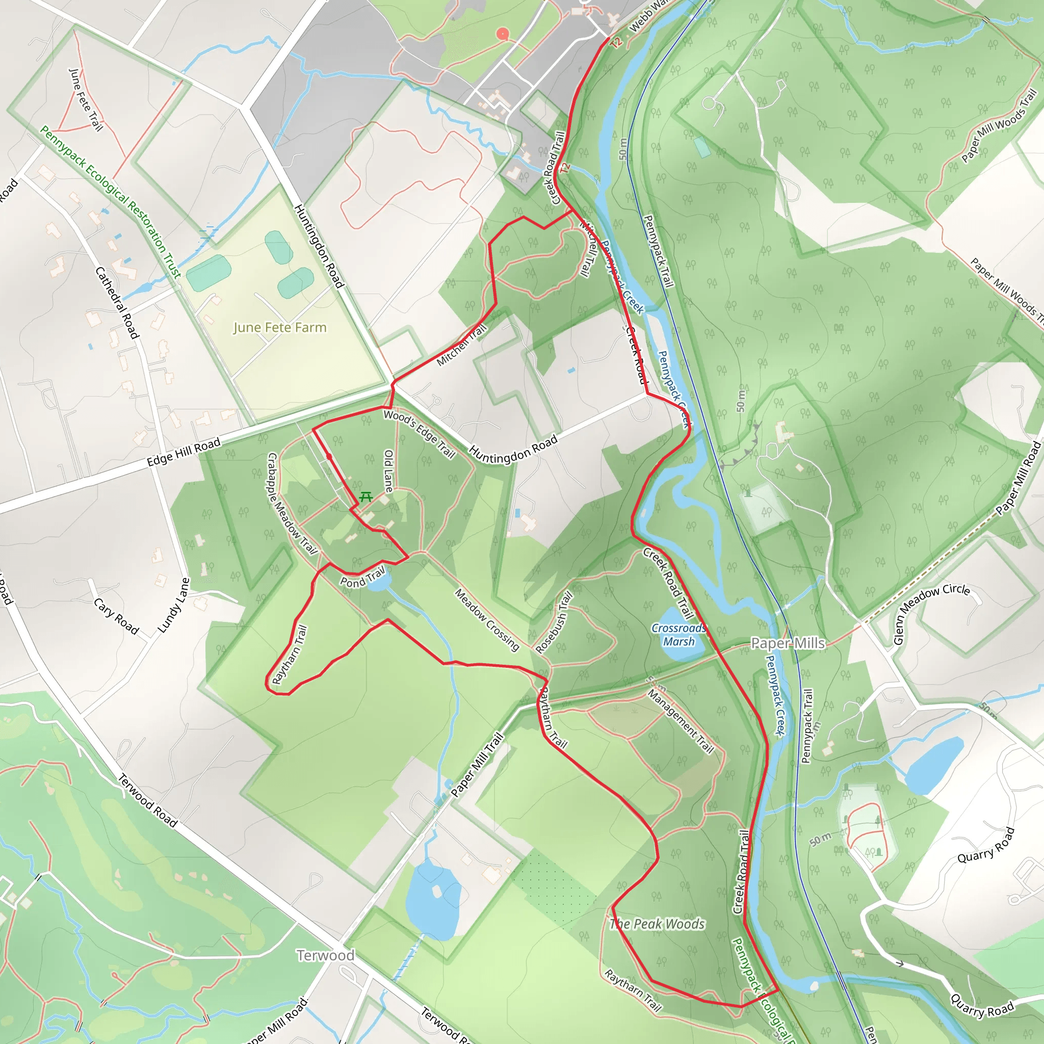Pennypack Creek via Raytham Trail and Crossroads Marsh mobile static map