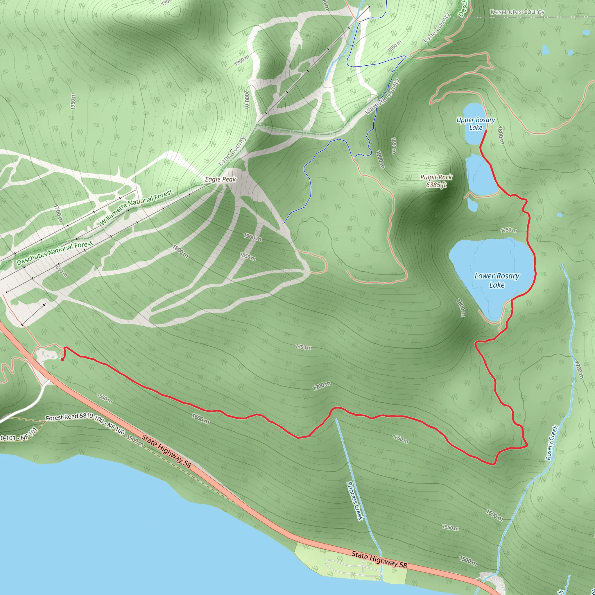 Rosary Lakes via Pacific Crest Trail mobile static map