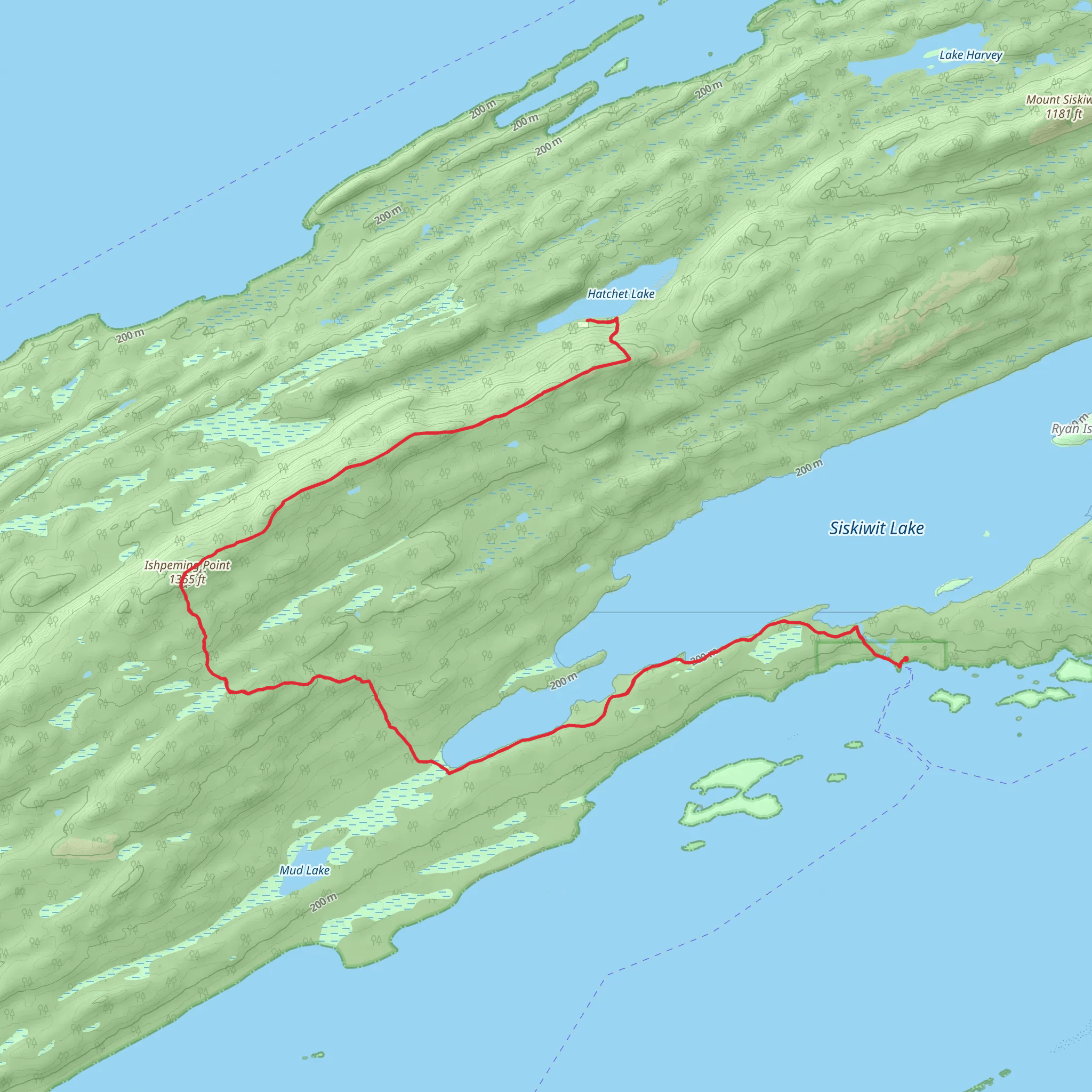 Ishpeming Point and Hatchet Lake via Greenstone Ridge Trail mobile static map
