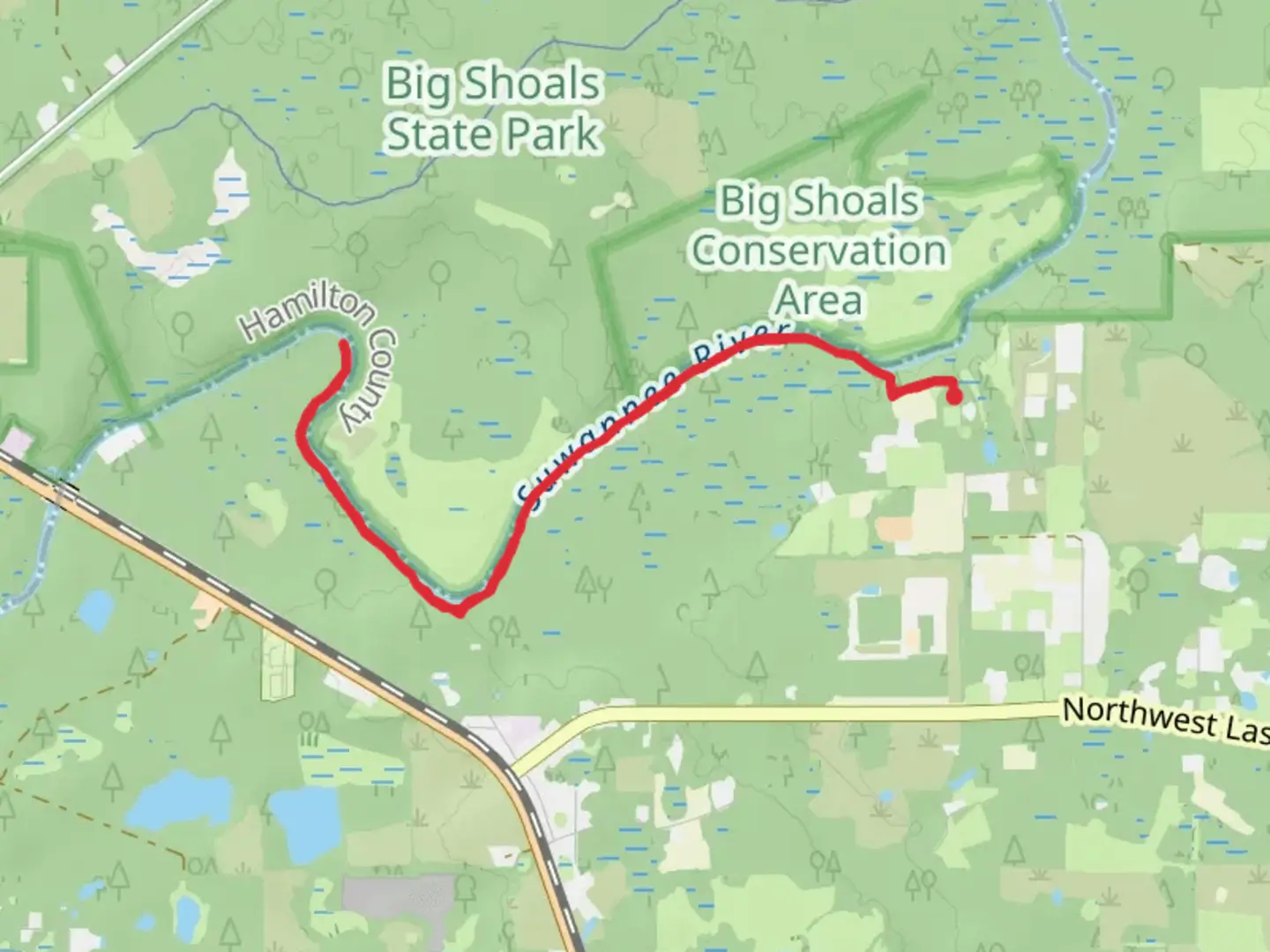 An image depicting the trail Suwannee River Walk and its surrounding area.