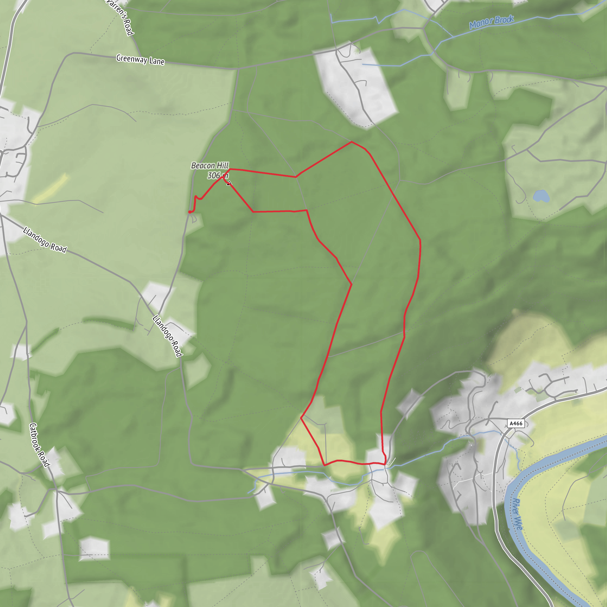 Trellech Beacon and Cleddon Falls Loop mobile static map