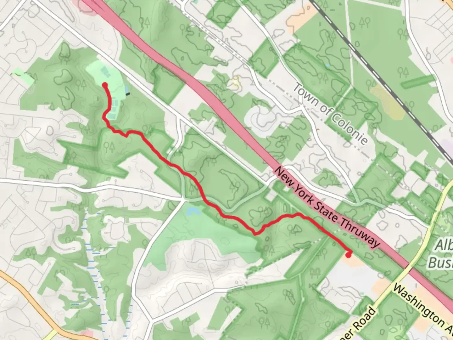 An image depicting the trail Albany Pine Bush to DiCaprio Park and its surrounding area.