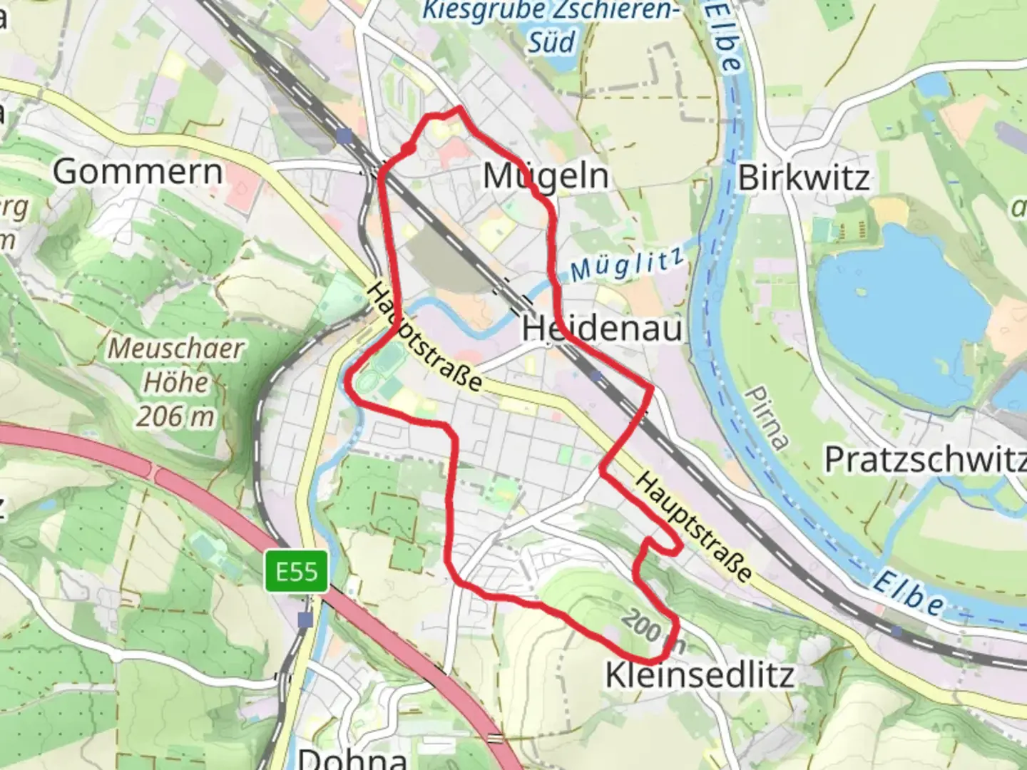 An image depicting the trail Mueglitz from Muegeln and its surrounding area.