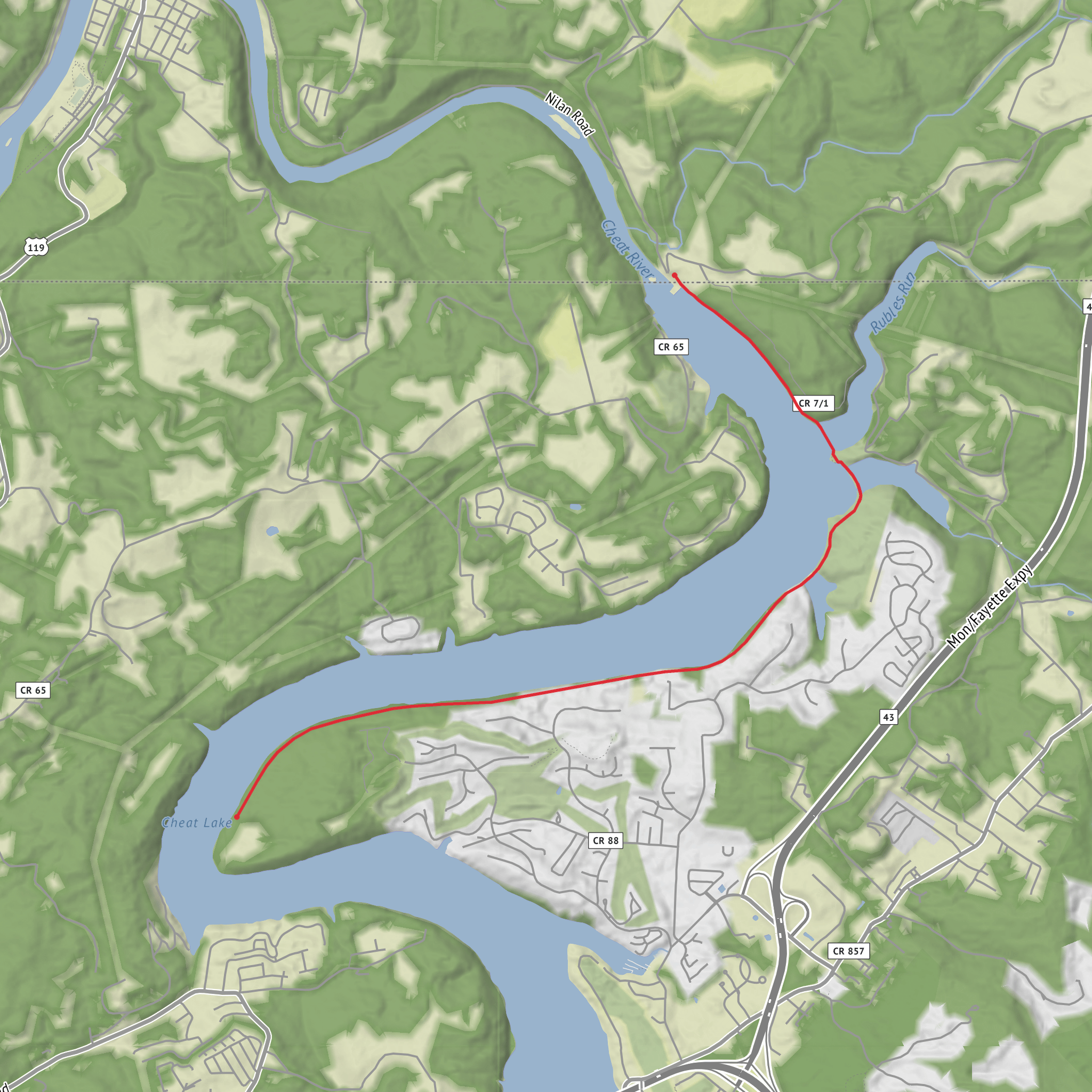 Cheat Lake Trail mobile static map