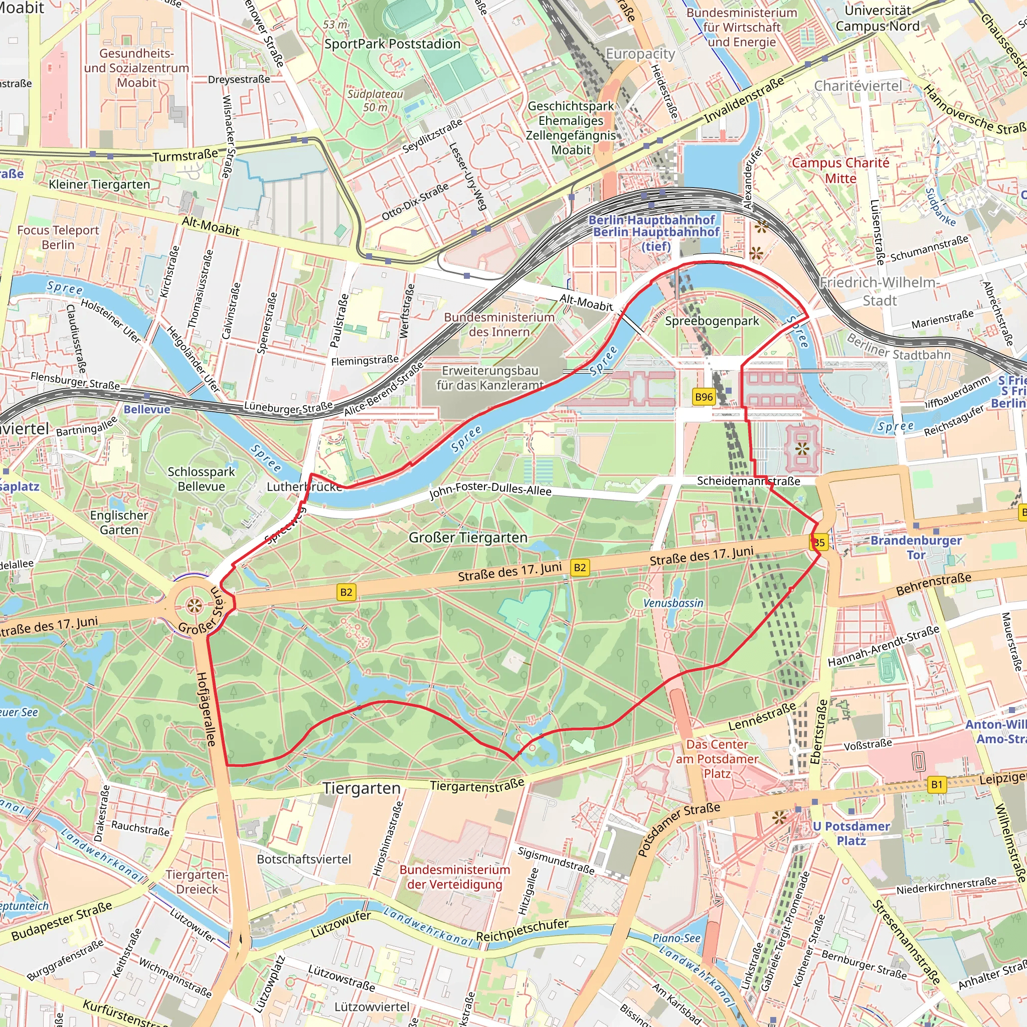 Luiseninsel and Spree via Grosser Weg and Magnus Hirschfeld Ufer mobile static map