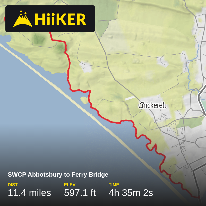 A map preview of the recording SWCP Abbotsbury to Ferry Bridge.