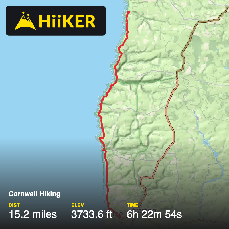 A map preview of the recording Cornwall Hiking.