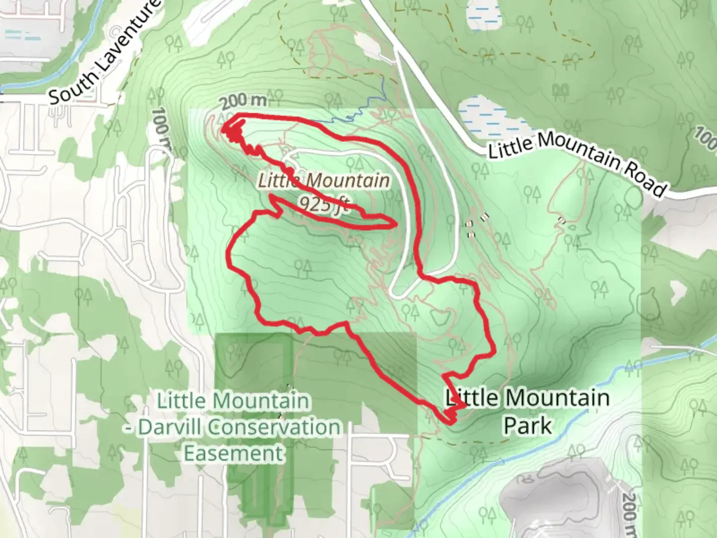An image depicting the trail Little Mountain, Taylor's and Huff-n-Puff Loop Trail and its surrounding area.