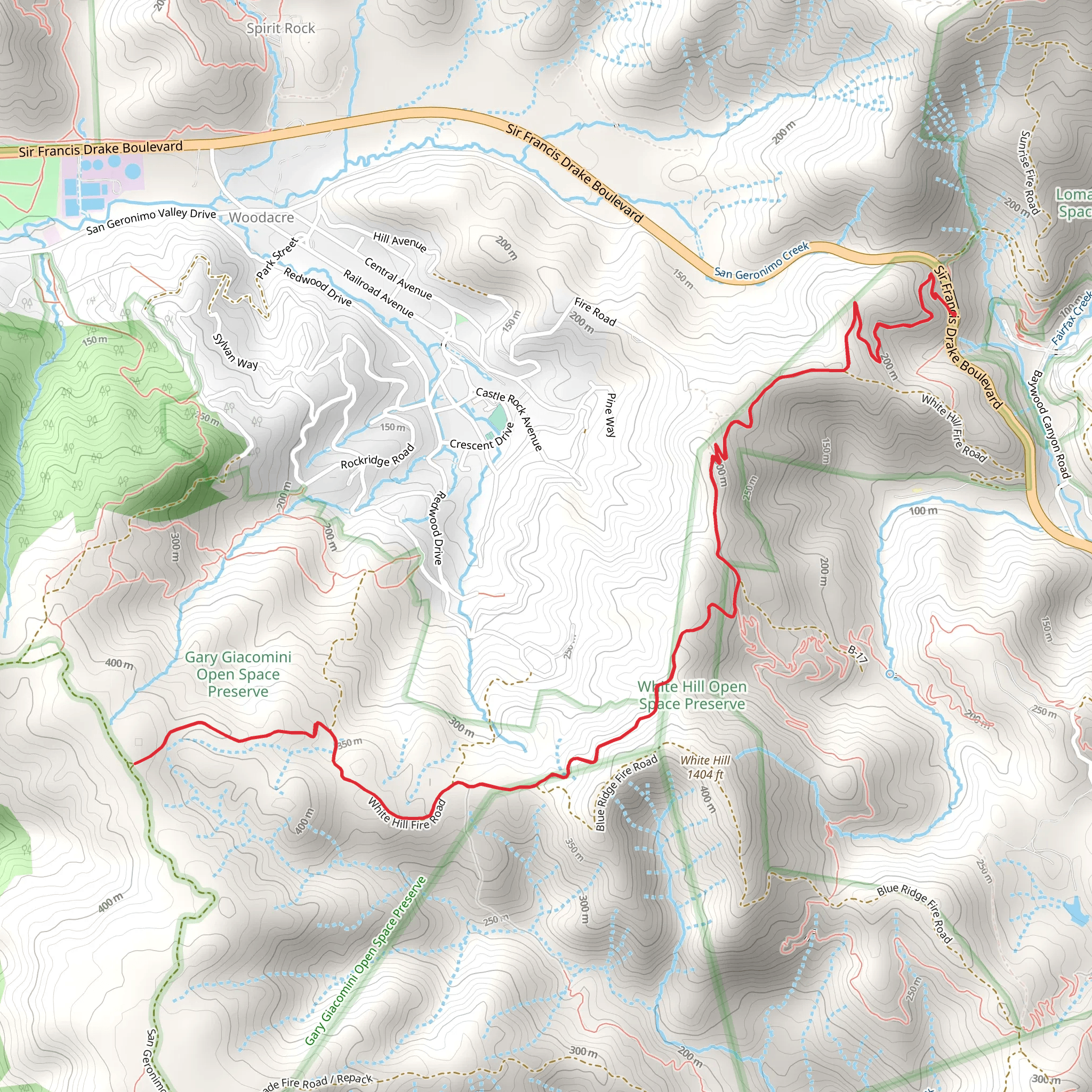White Hill Fire Road and White Hill Trail mobile static map