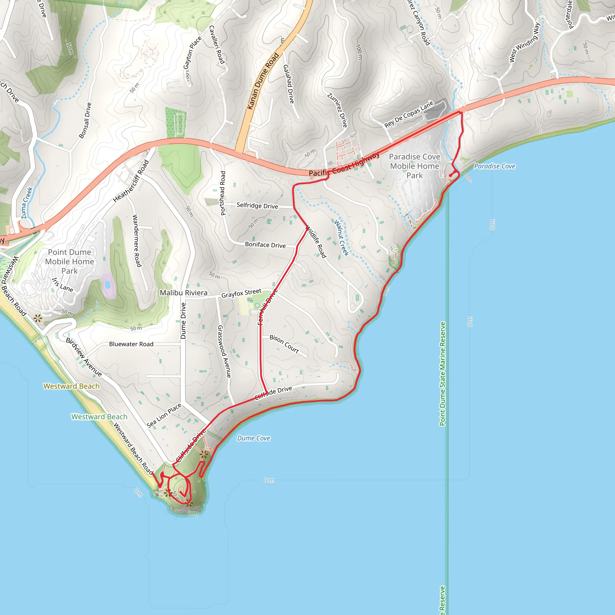 Point Dume, Walnut Canyon via California Coastal Trail Loop mobile static map