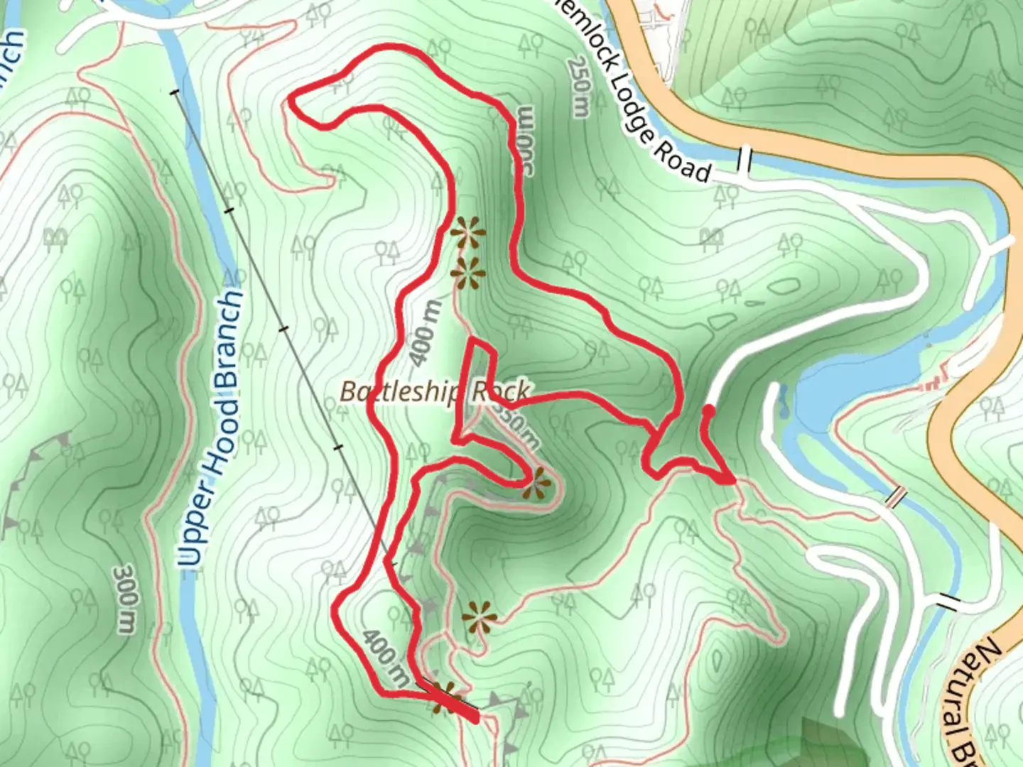 An image depicting the trail Rock Garden and Battleship Rock Loop Trail and its surrounding area.