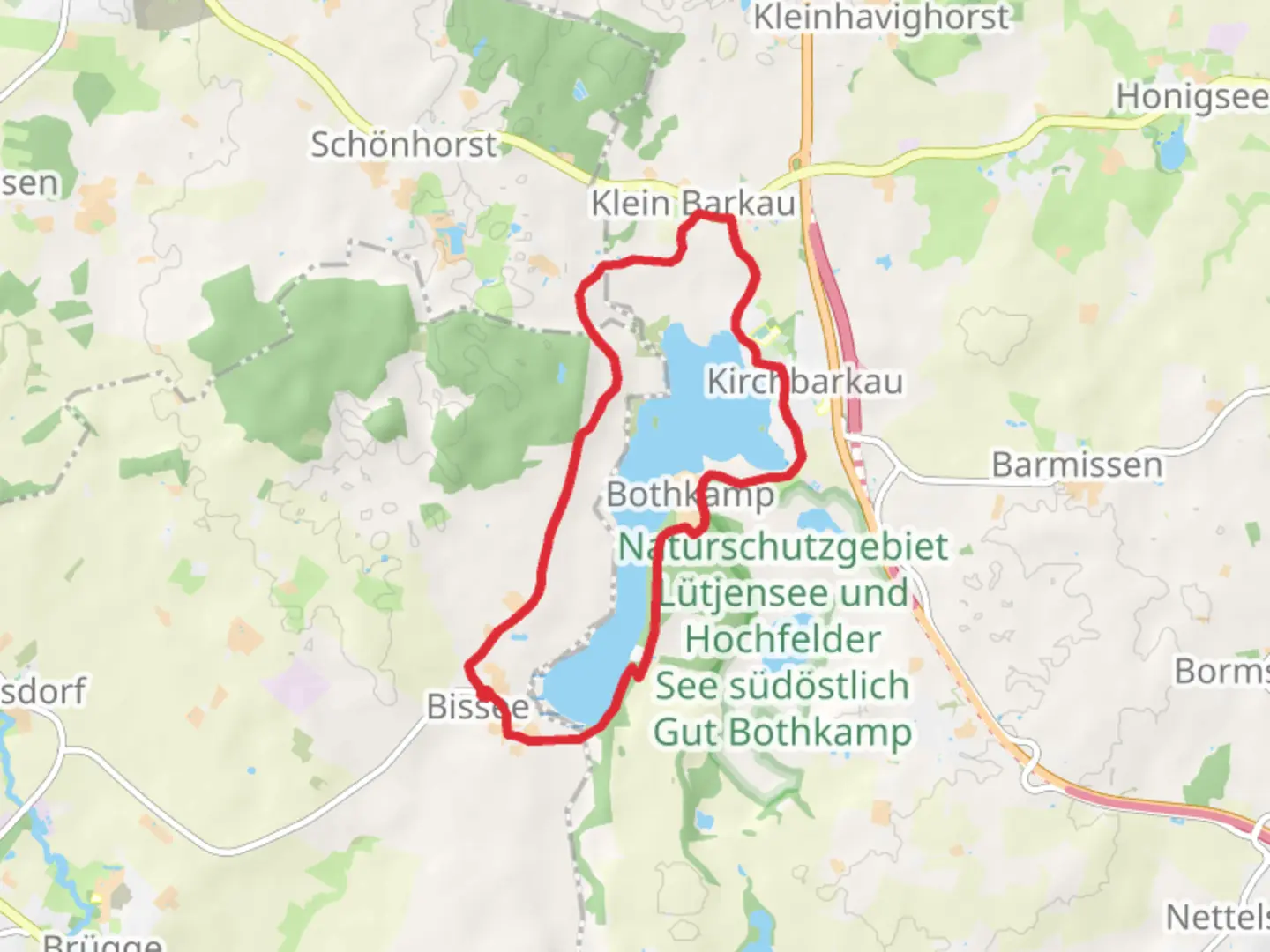 An image depicting the trail Bothkamper See Loop and its surrounding area.
