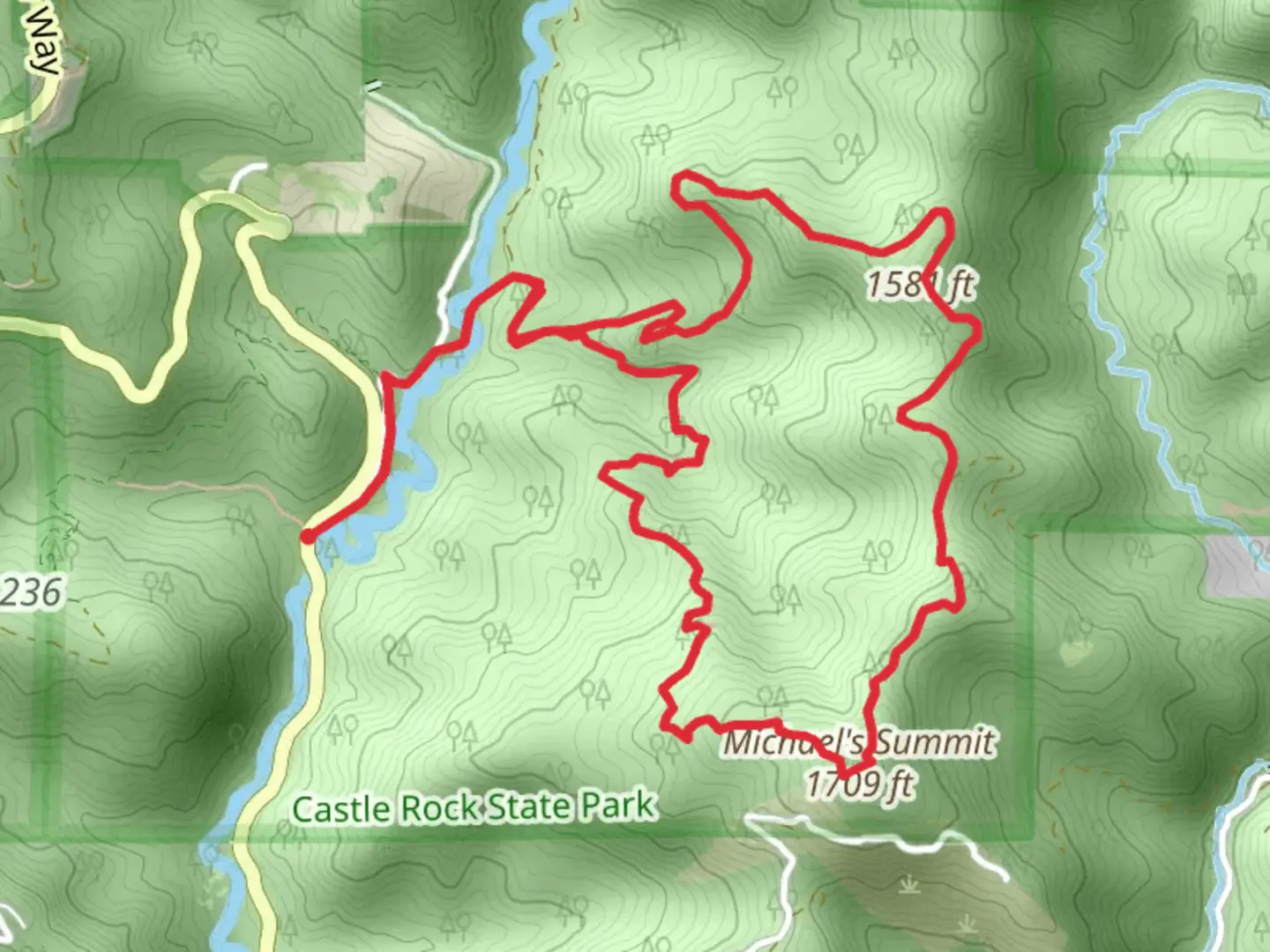 An image depicting the trail Michael's Summit Loop Trail and its surrounding area.