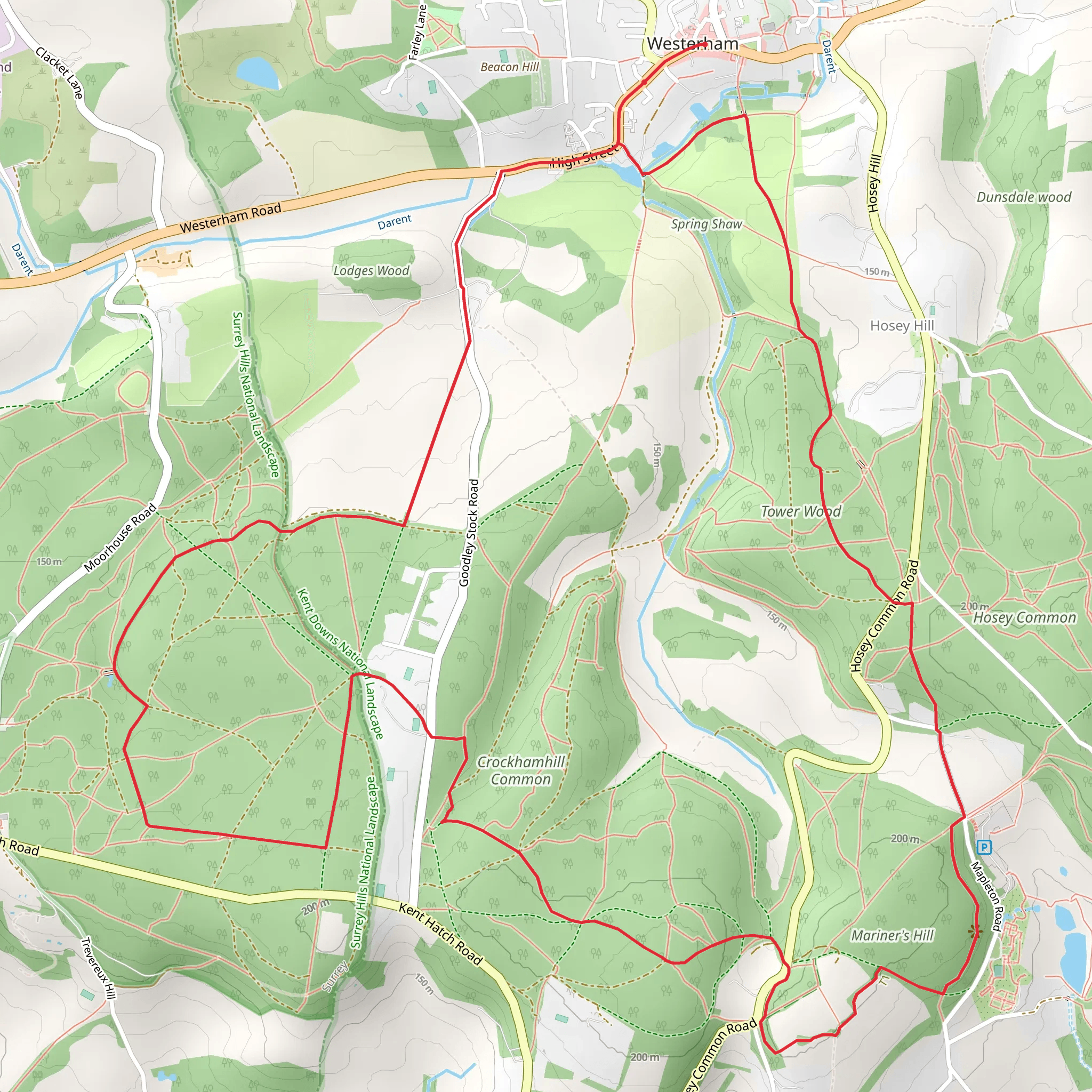Westerham Southern Loop via Crockham Hill Common mobile static map