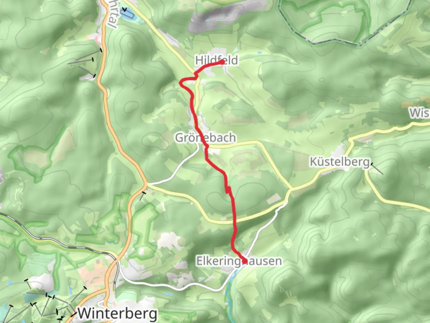 An image depicting the trail Hildfeld to Elkeringhausen via Groenebacher Dorfpfad and its surrounding area.