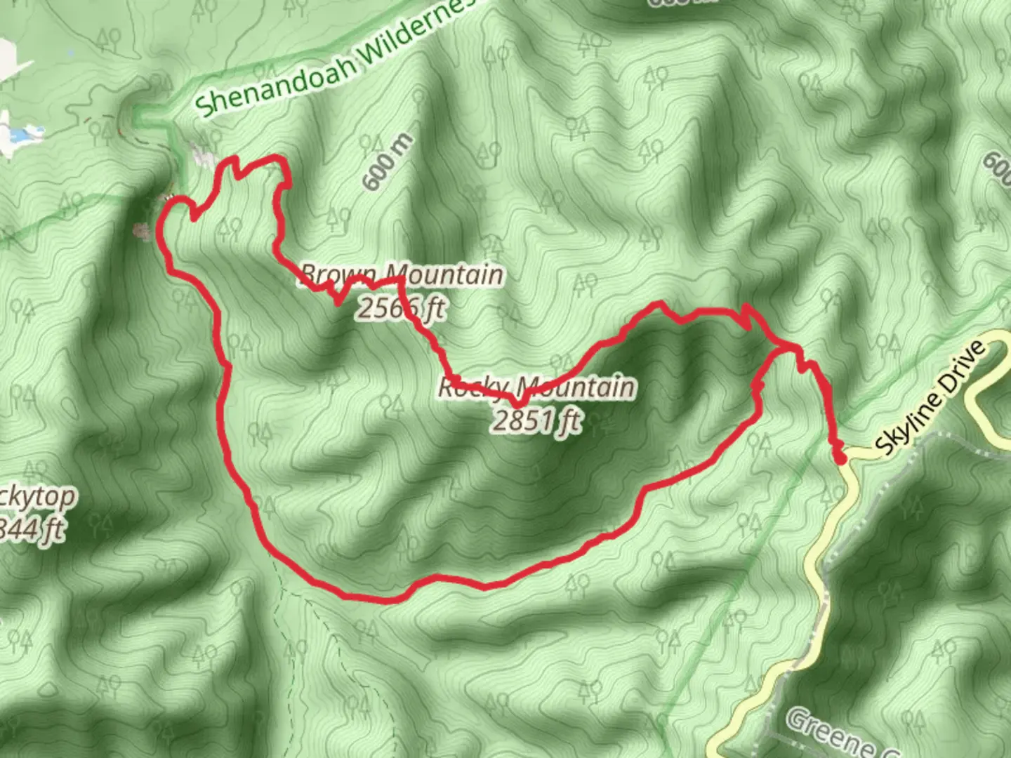 An image depicting the trail Brown Mountain Overlook and Rocky Mountain Loop Trail and its surrounding area.