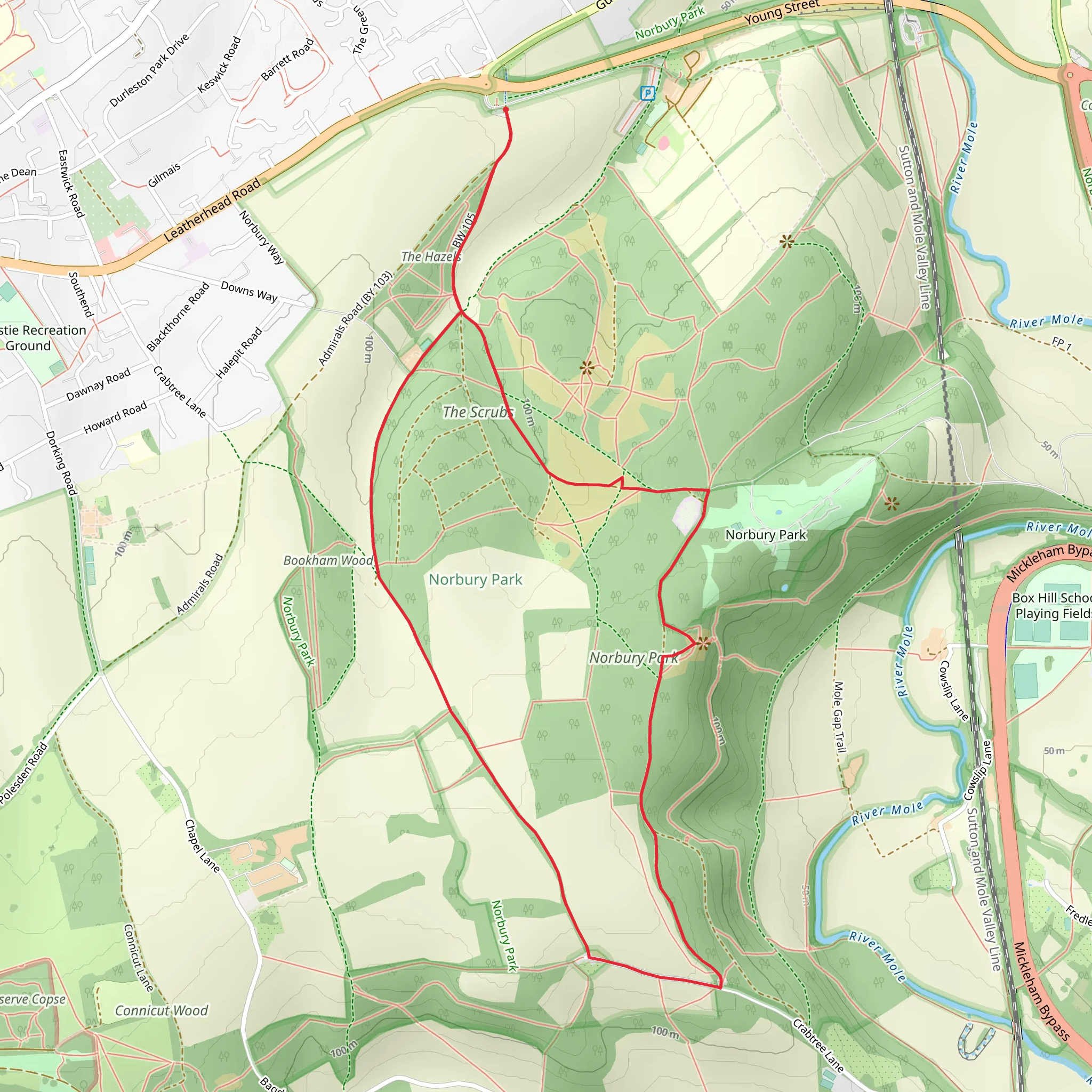 Beechy Wood and Norbury Park Loop mobile static map