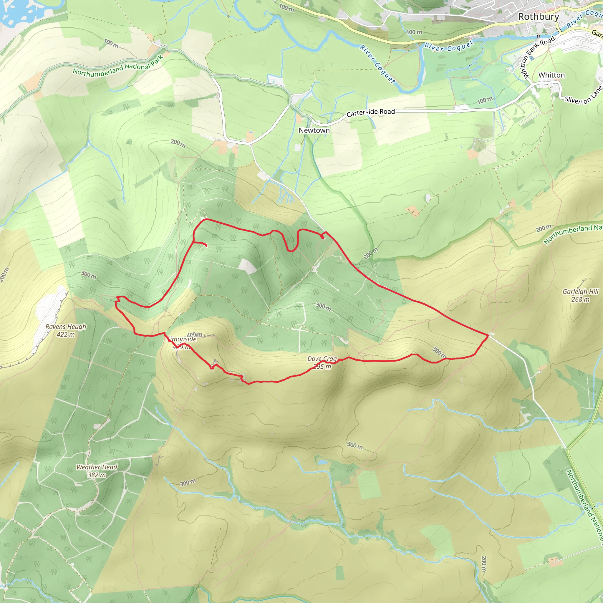 Little Church Rock, Simonside and Dove Crag Loop mobile static map