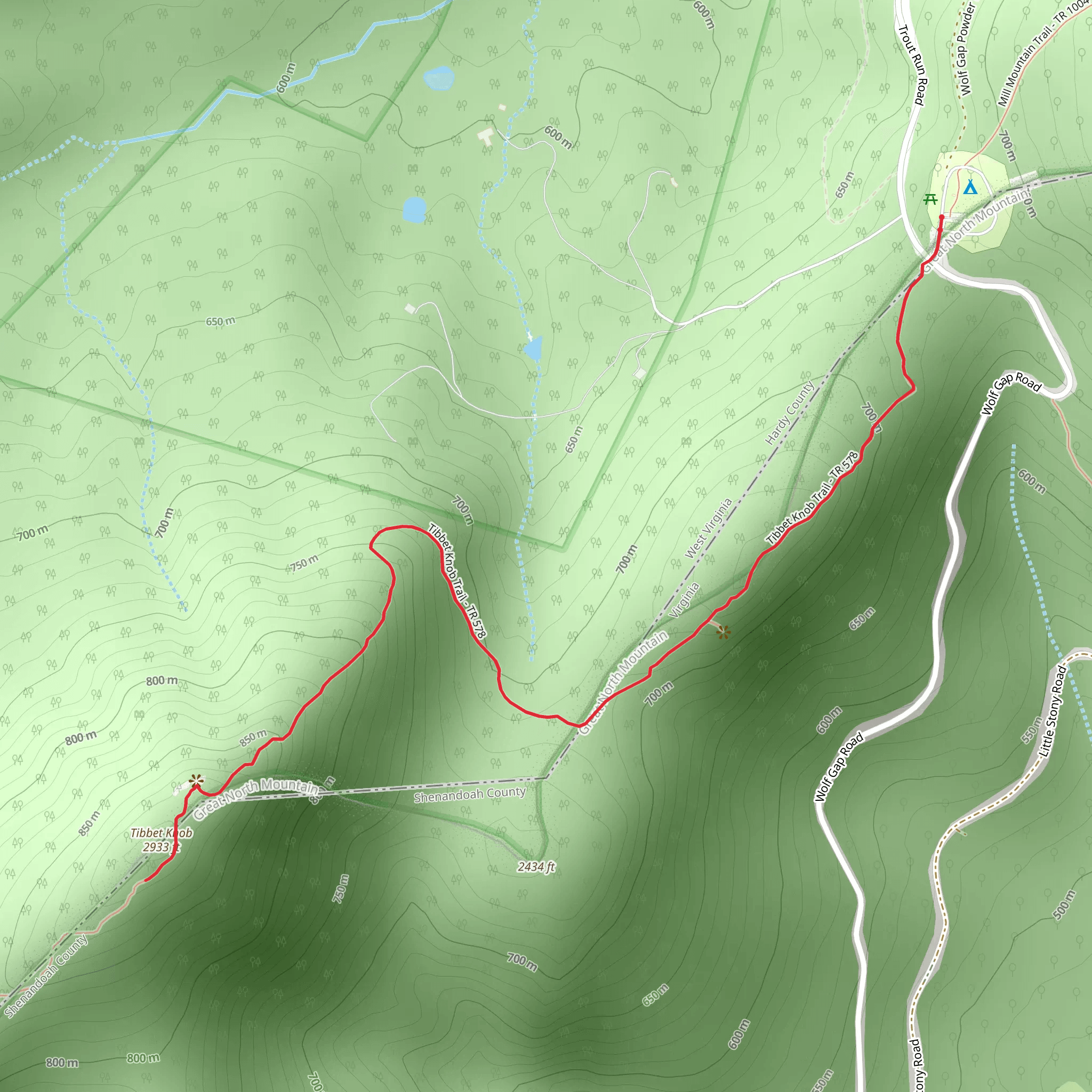 Tibbet Knob Trail from Wolf Gap mobile static map