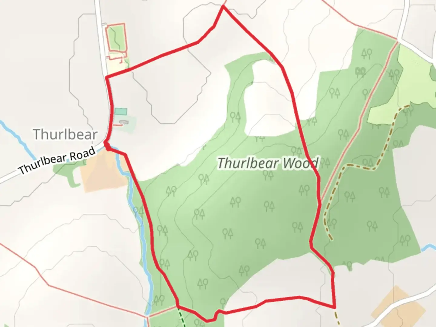 An image depicting the trail Thurlbear Wood Loop and its surrounding area.