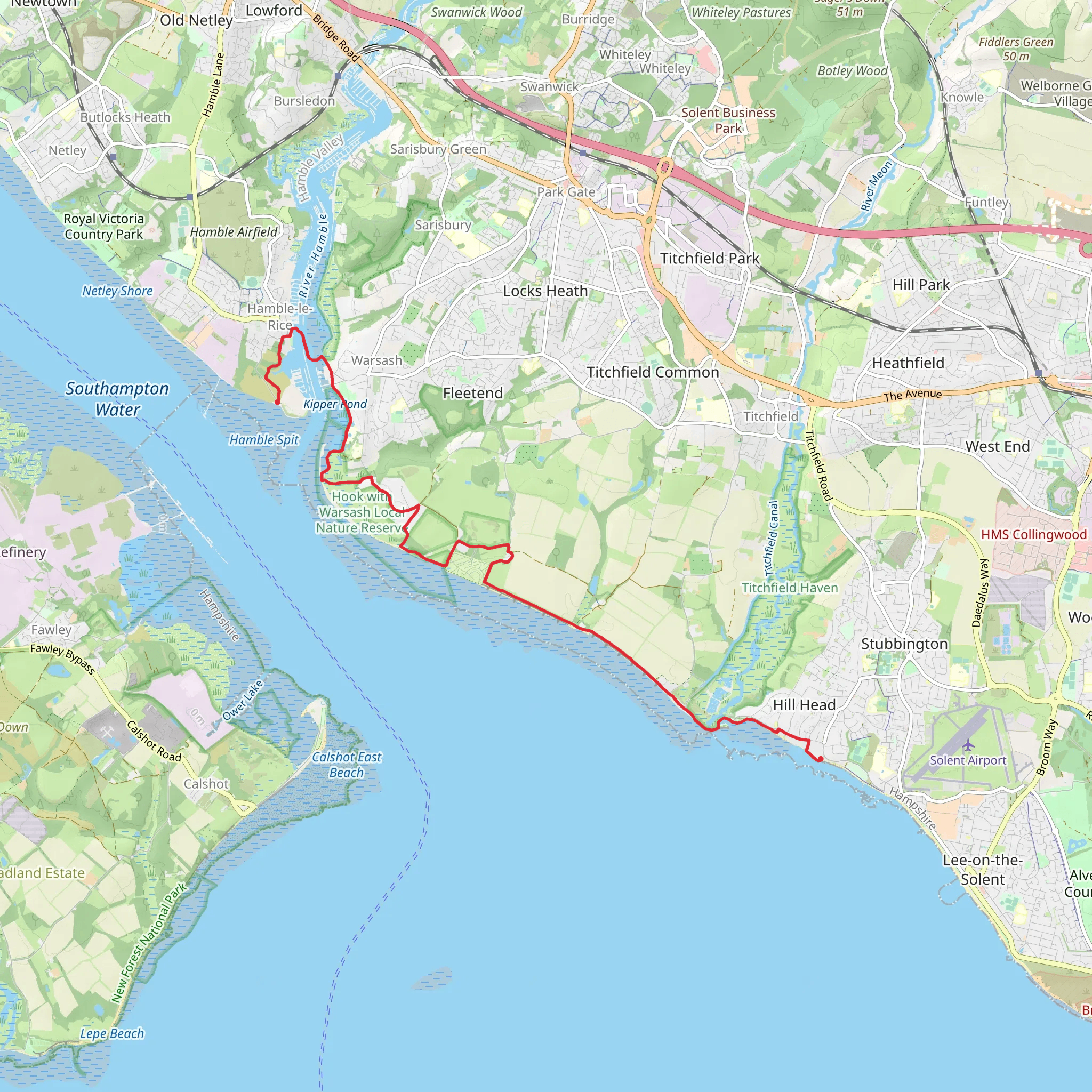 River Hamble, Hook with Warsash LNR and Hill Head Harbour Walk mobile static map