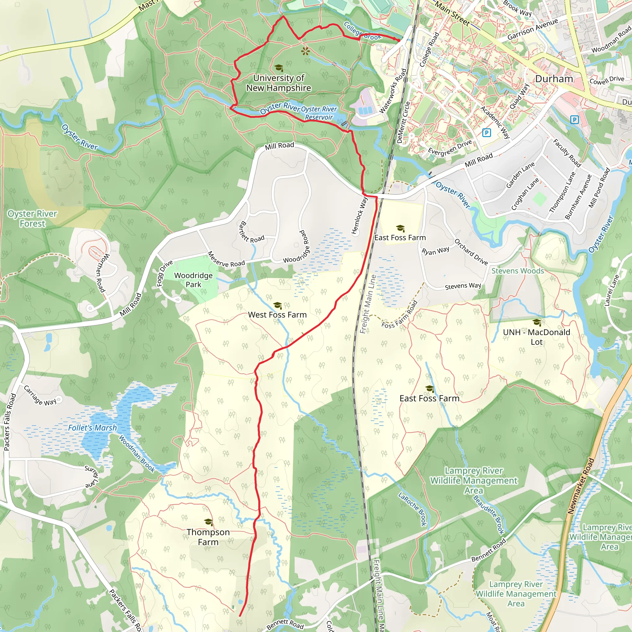 Oyster River Reservoir and College Brook mobile static map