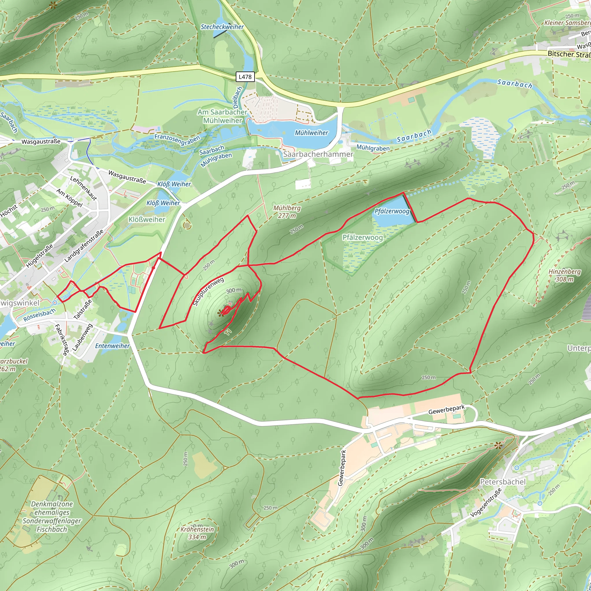 Lindelskopf and Pfälzerwoog Loop via Barfußpfad mobile static map