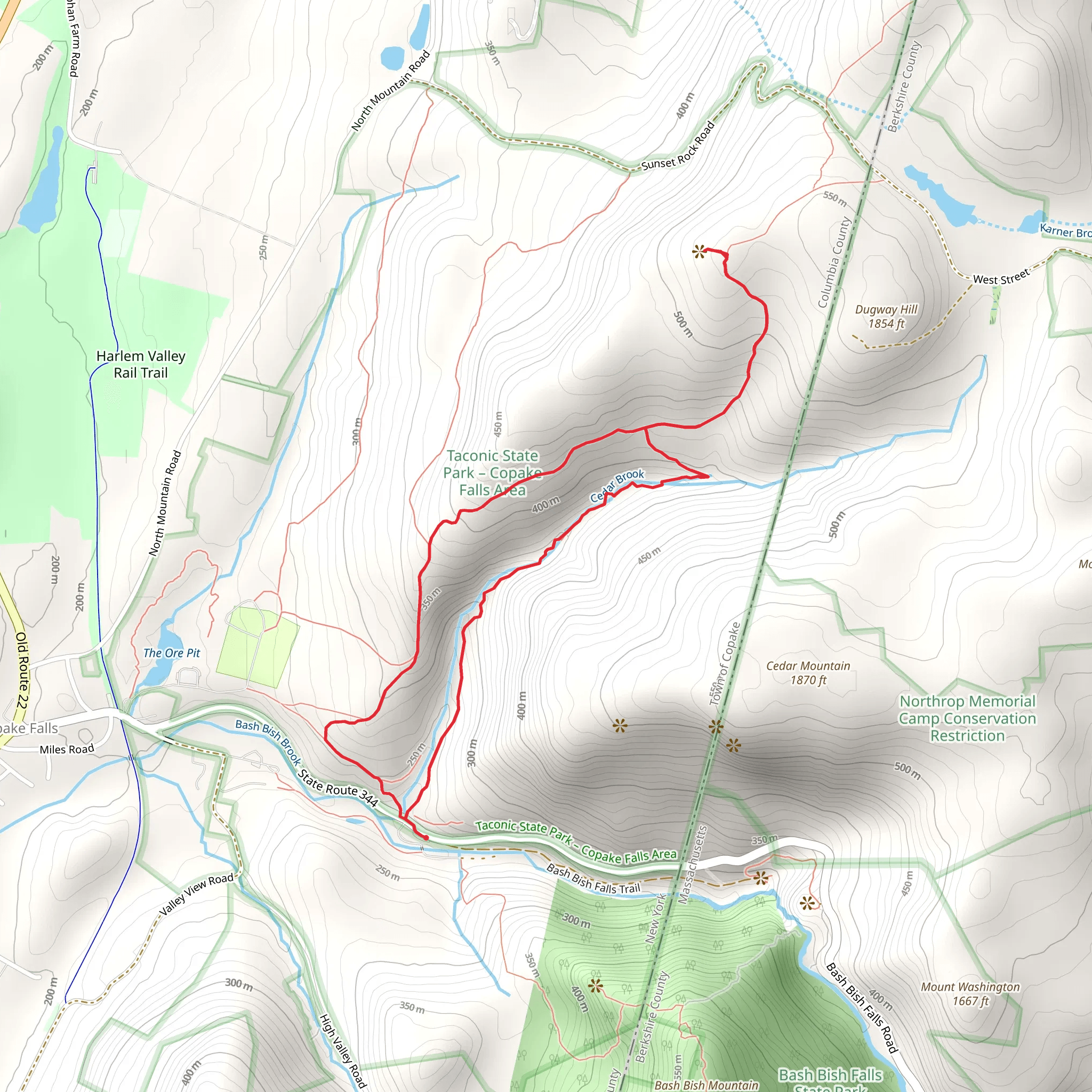 Sunset Rock Loop via Cedar Brook and South Taconic Trail mobile static map