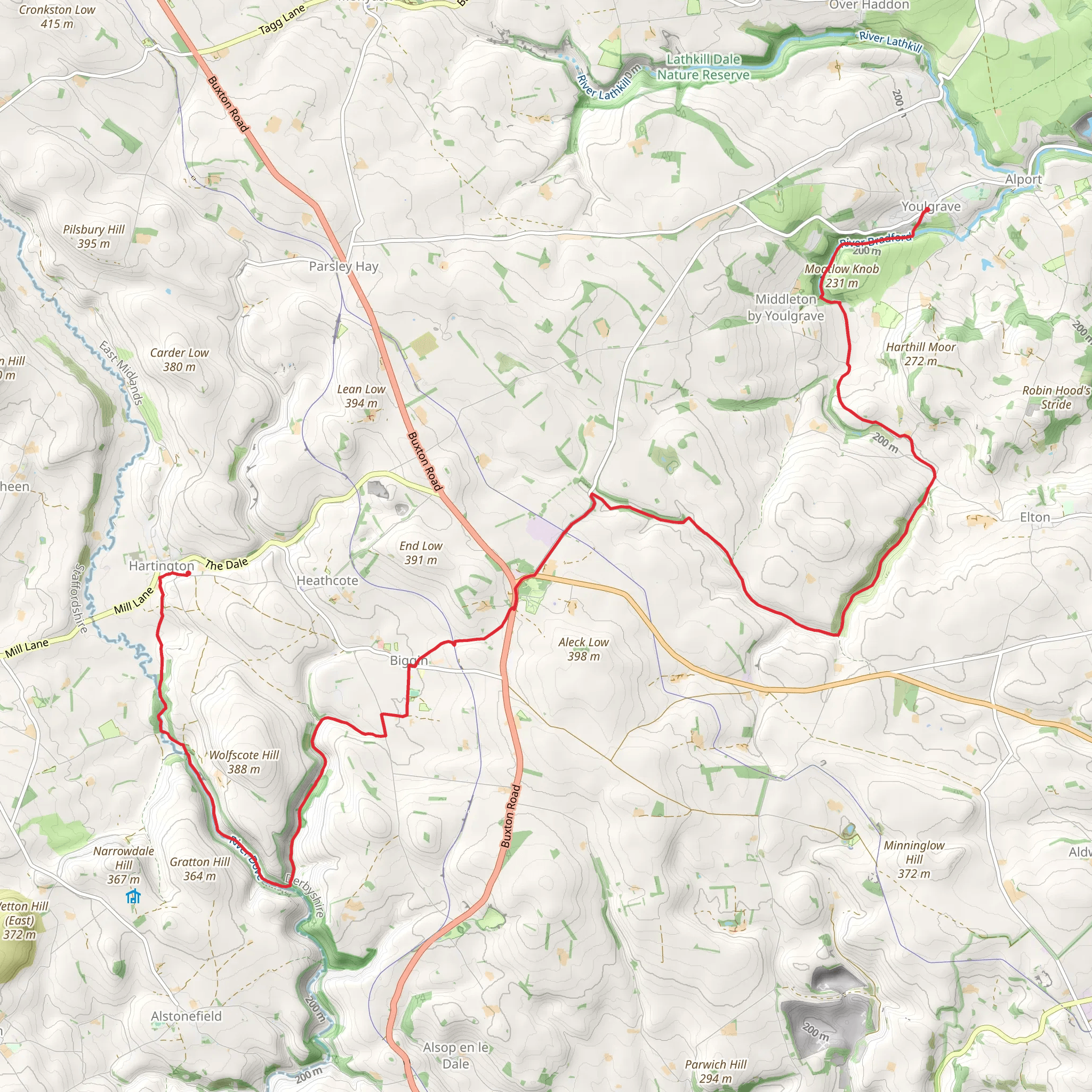 Youlgreave to Hartington mobile static map