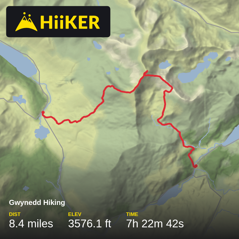 A map preview of the recording Gwynedd Hiking.