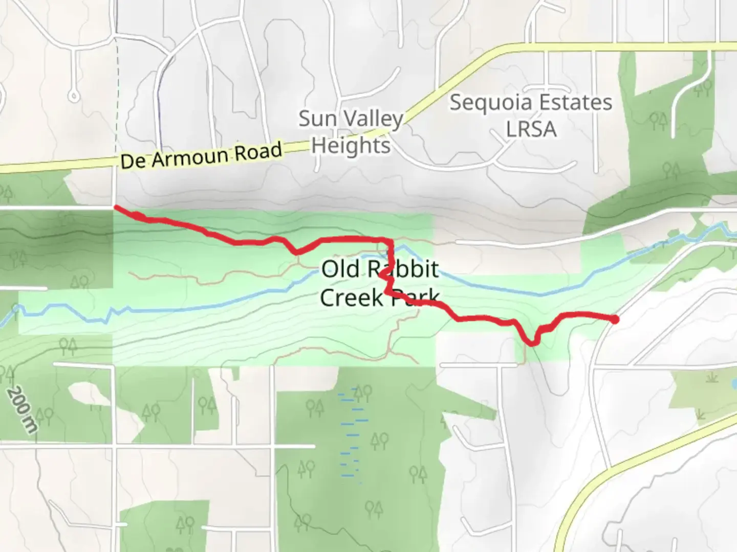 An image depicting the trail Old Rabbit Creek Park and its surrounding area.