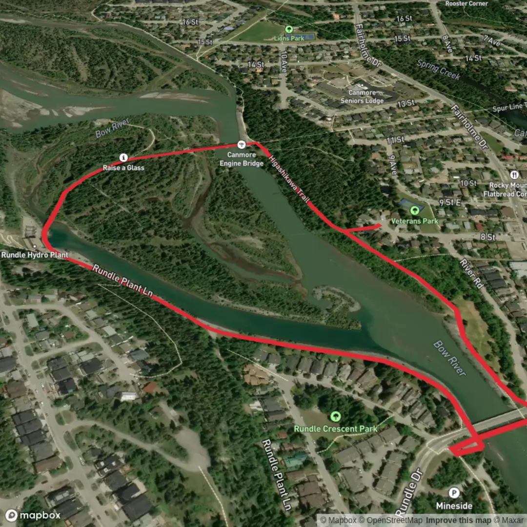 An image depicting the trail Bow River Loop and its surrounding area.