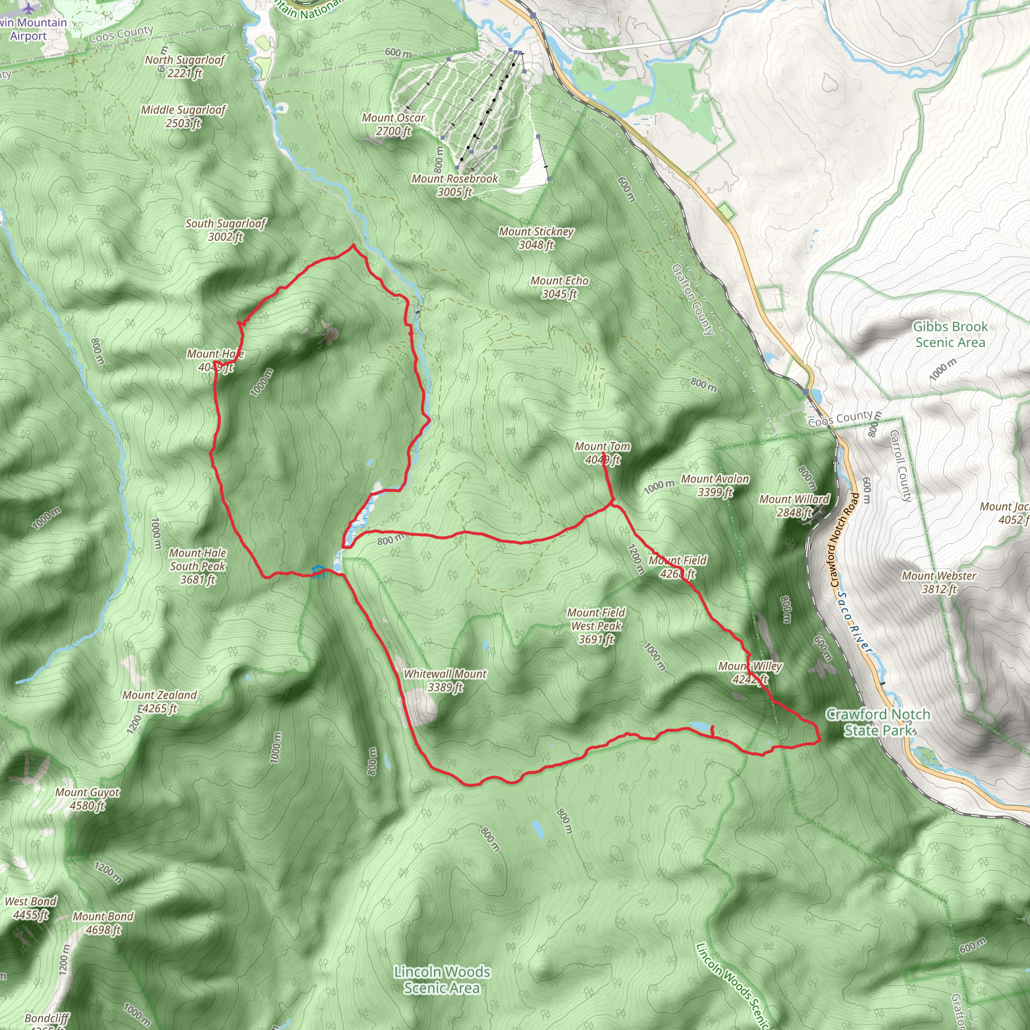 Mount Field and Mount Willey via Zealand Pond Loop mobile static map