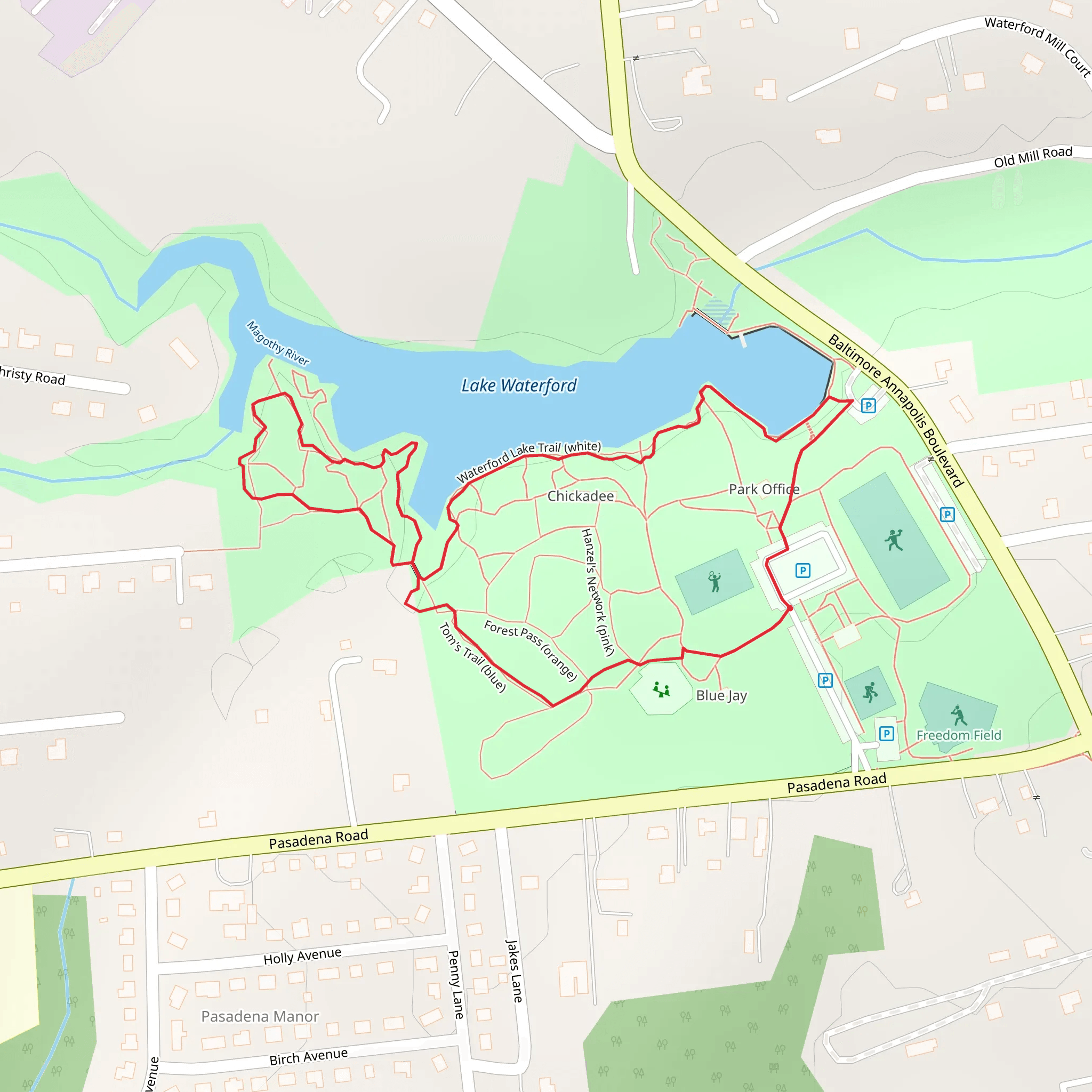 Lake Waterford Park Loop mobile static map
