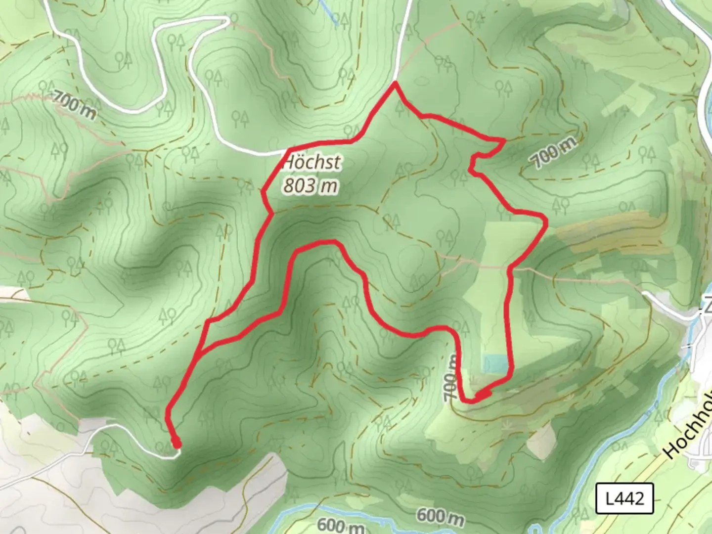 An image depicting the trail Höchst Loop and its surrounding area.
