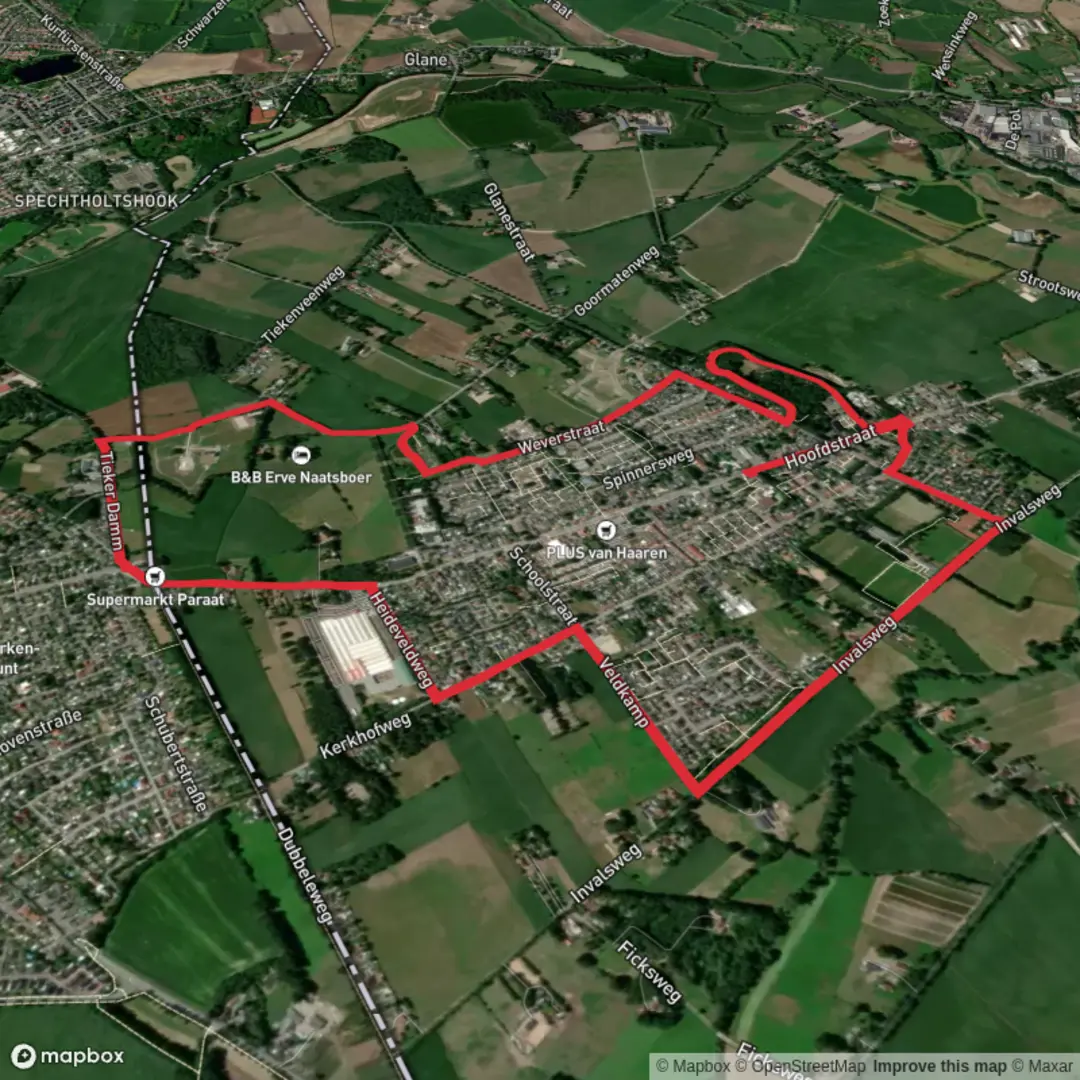 An image depicting the trail De Geurmei and Invals Weg and its surrounding area.