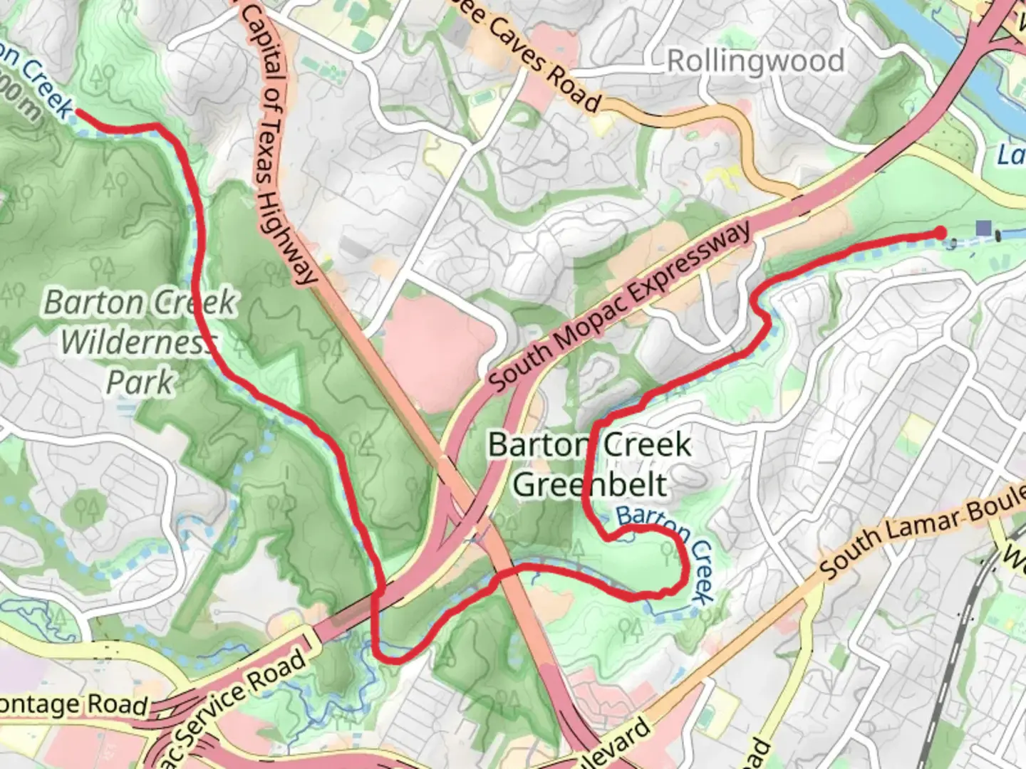 An image depicting the trail Barton Creek Greenbelt and Violet Crown Trail and its surrounding area.