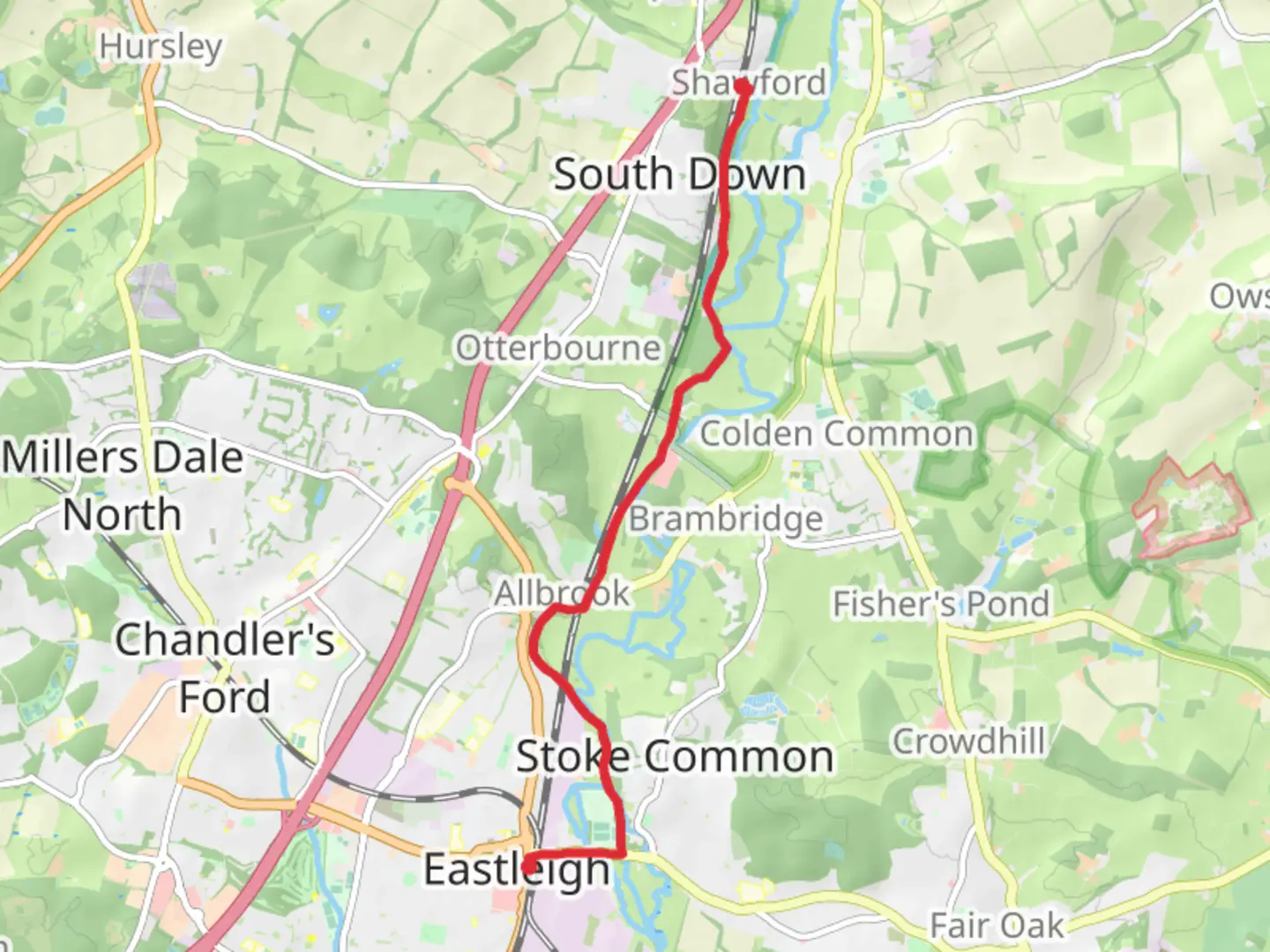 An image depicting the trail Eastleigh to Shawford Walk and its surrounding area.